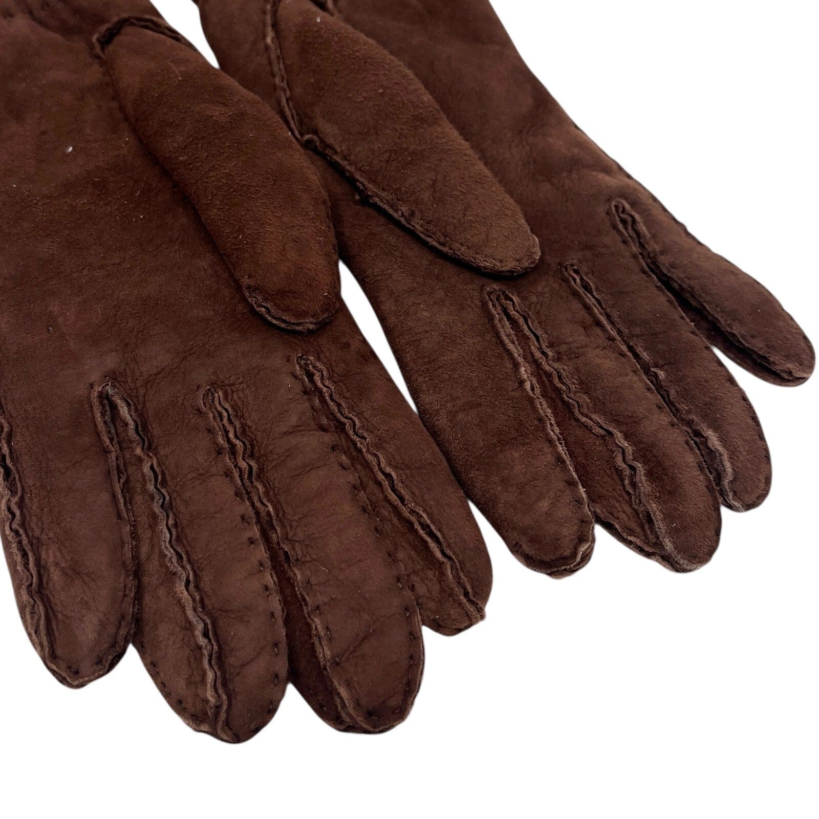 Luxury Promise CHANEL Vintage CC Logo Gloves #L Fashion Accessory Brown Gold Suede Leather