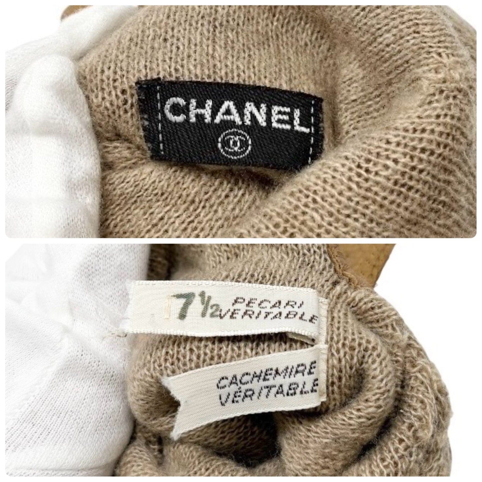 Luxury Promise CHANEL Vintage CC Mark Logo Gloves Turn Lock #7.5 Leather Light Brown Gold