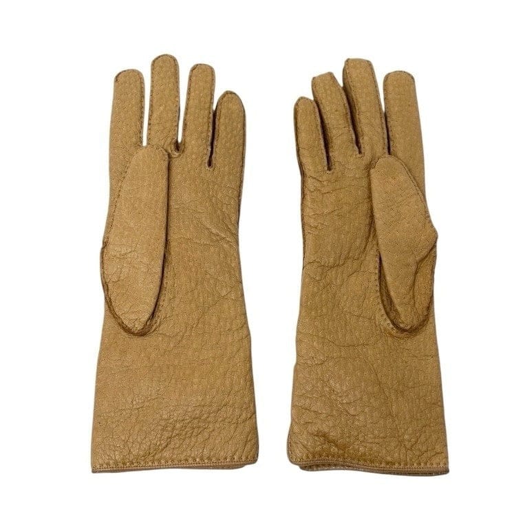 Luxury Promise CHANEL Vintage CC Mark Logo Gloves Turn Lock #7.5 Leather Light Brown Gold