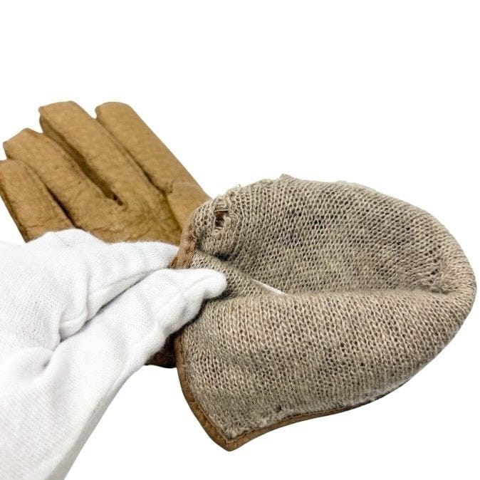 Luxury Promise CHANEL Vintage CC Mark Logo Gloves Turn Lock #7.5 Leather Light Brown Gold