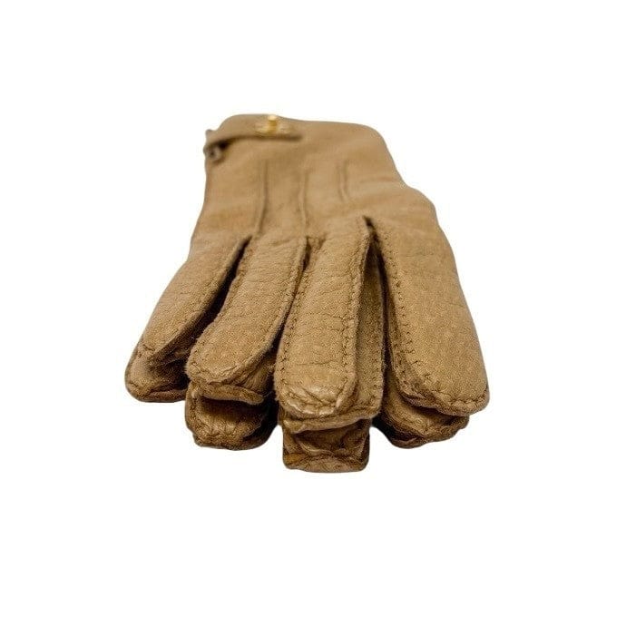 Luxury Promise CHANEL Vintage CC Mark Logo Gloves Turn Lock #7.5 Leather Light Brown Gold