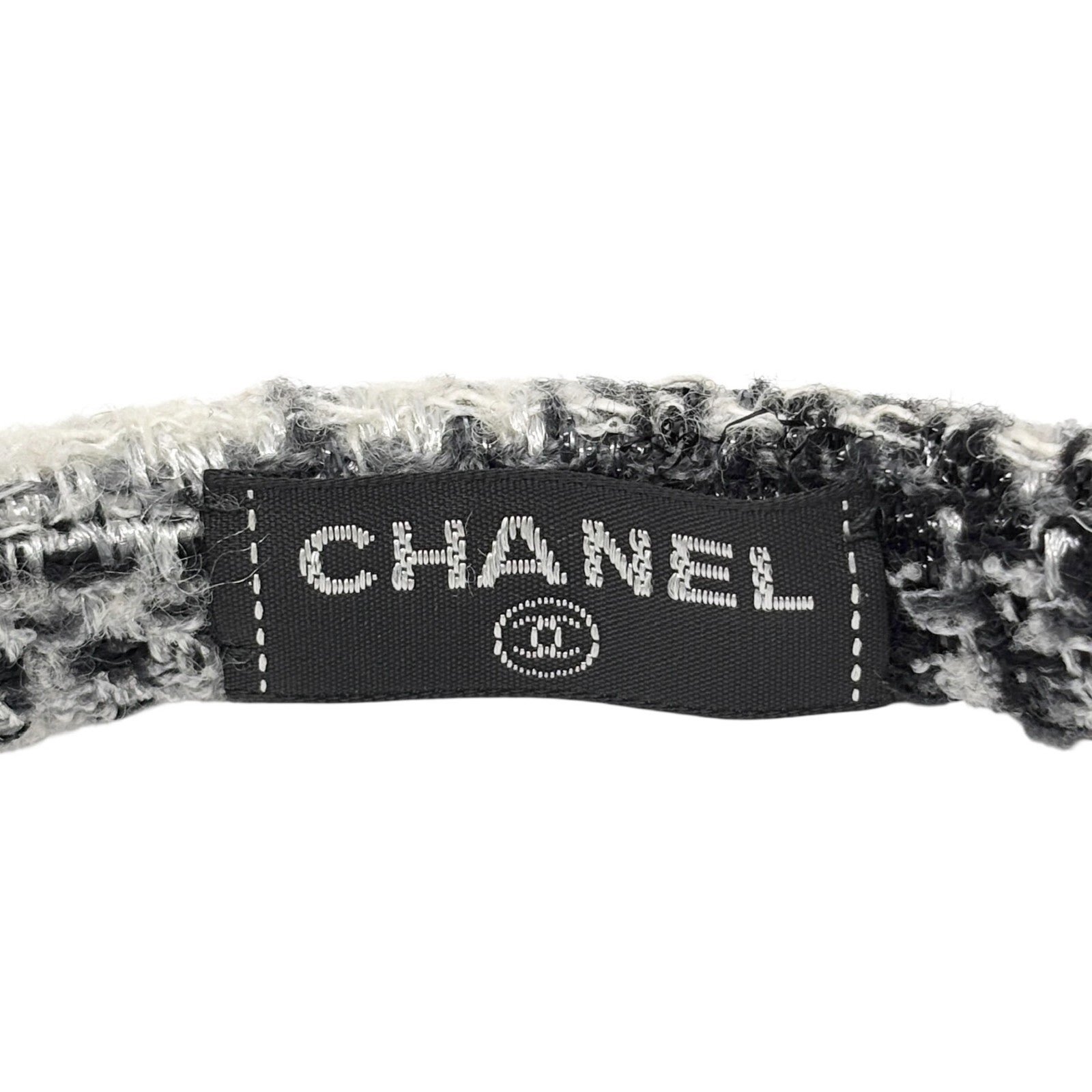 Luxury Promise CHANEL Vintage CC Mark Logo Tweed Earmuffs Fur Accessory Black White Cotton