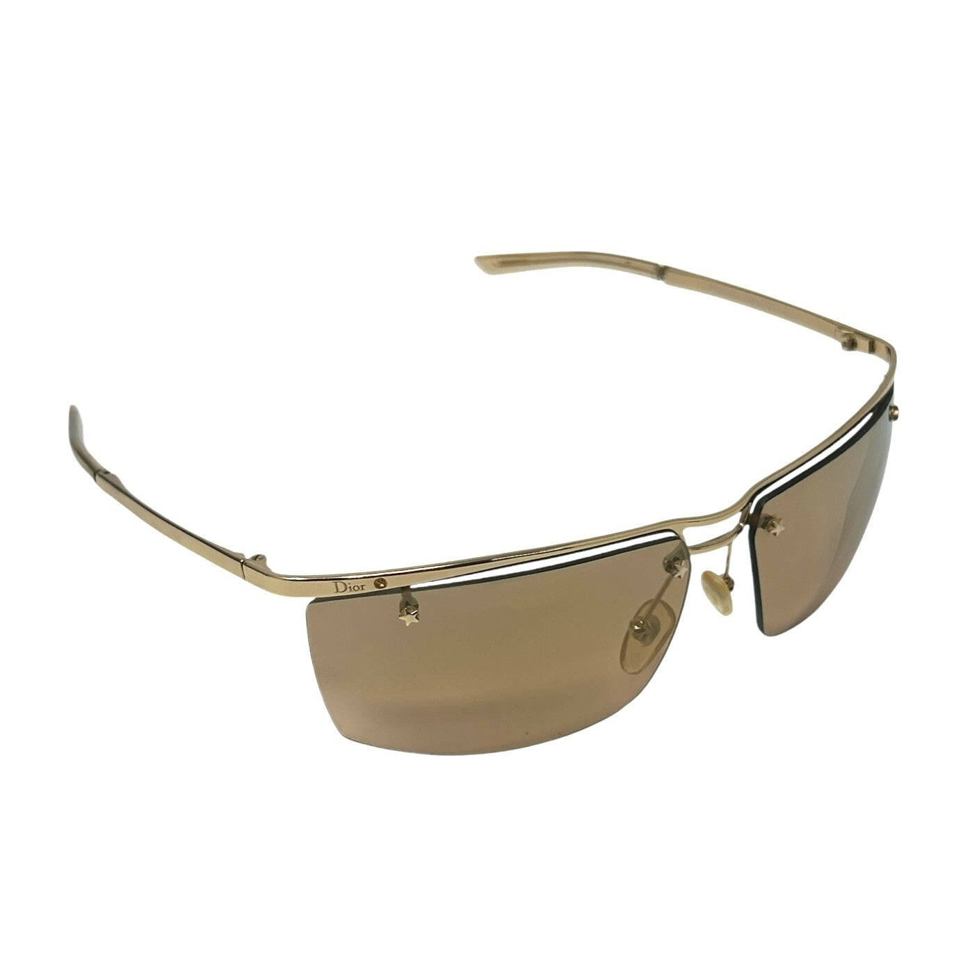 Luxury Promise Christian Dior Vintage Logo Sunglass Shades Brown Gold Plastic Star Rhinestone