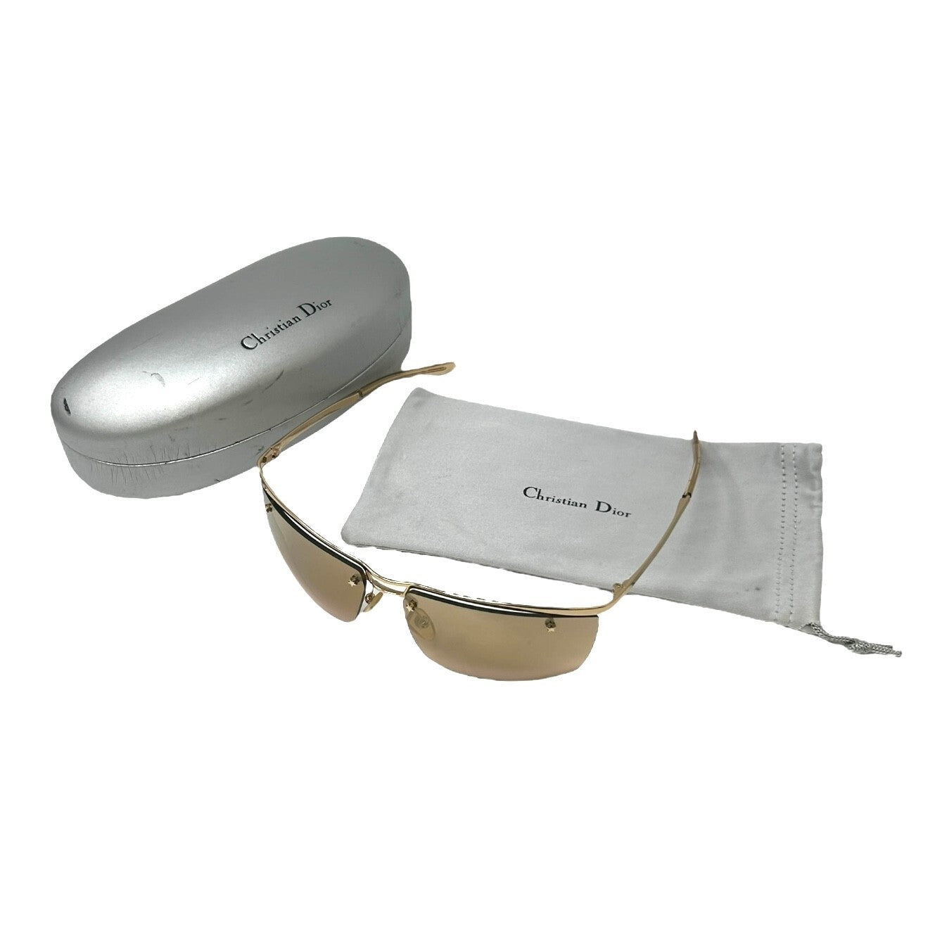 Luxury Promise Christian Dior Vintage Logo Sunglass Shades Brown Gold Plastic Star Rhinestone