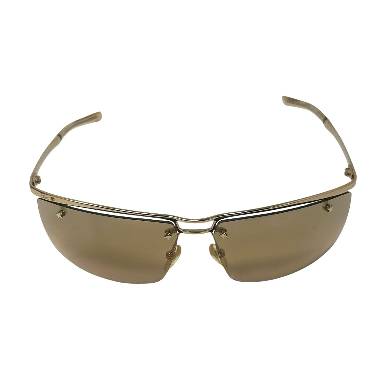 Luxury Promise Christian Dior Vintage Logo Sunglass Shades Brown Gold Plastic Star Rhinestone