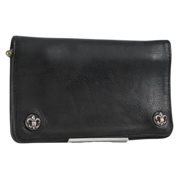 Luxury Promise Chrome Hearts 1 Zip Wallet Flare Button Compact Wallet Leather Auth 134689M 134689M