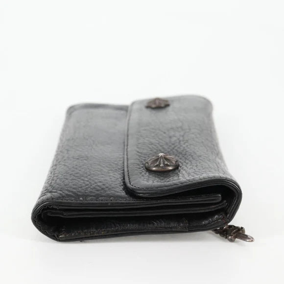 Luxury Promise Chrome Hearts Wave Cross Ball Long Wallet Leather Black Auth 136316M 136316M