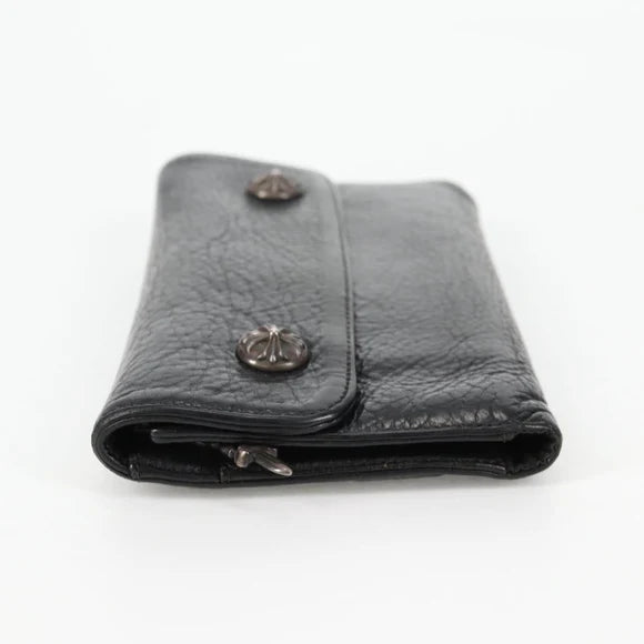 Luxury Promise Chrome Hearts Wave Cross Ball Long Wallet Leather Black Auth 136316M 136316M