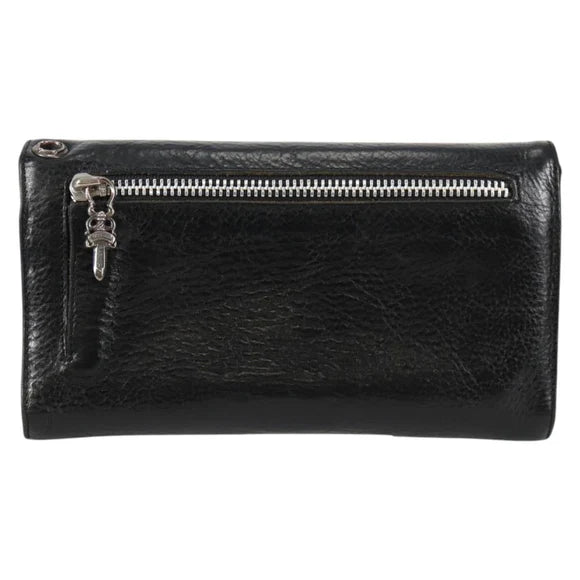 Luxury Promise Chrome Hearts Wave Cross Ball Long Wallet Leather Black Auth 136317M 136317M