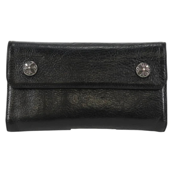 Luxury Promise Chrome Hearts Wave Cross Ball Long Wallet Leather Black Auth 136317M 136317M