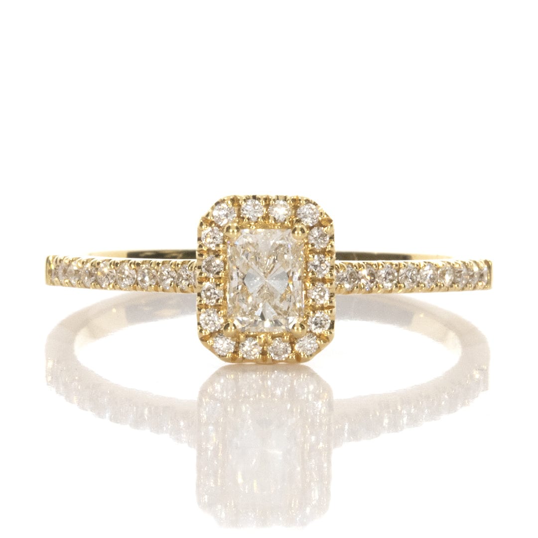 Luxury Promise Radiant-cut 0.41ct diamond D VS2 Halo Ring Yellow Gold 18k YG GIA  AHC1234