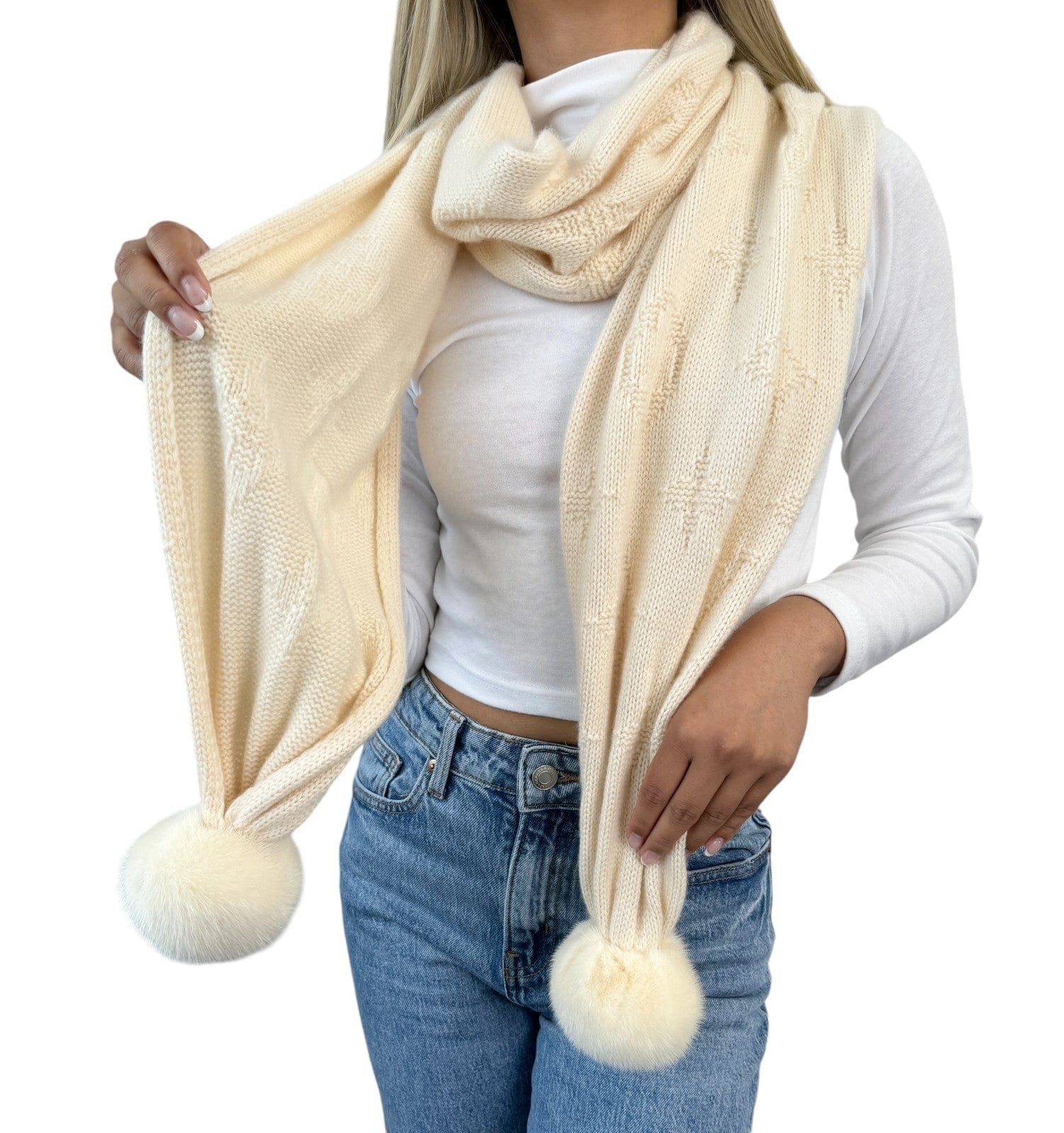 Luxury Promise LOUIS VUITTON Vintage Monogram Escharpe Fur Scarf Shawl Cream Cashmere Logo