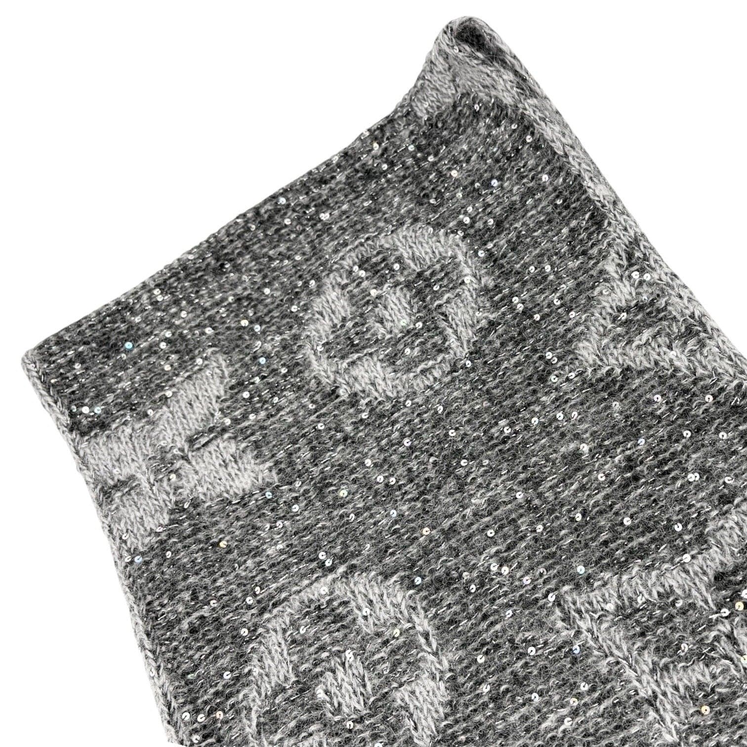 Luxury Promise LOUIS VUITTON Vintage Monogram Logo Knit Sequins Scarf Muffler Wrap Gray Mohair