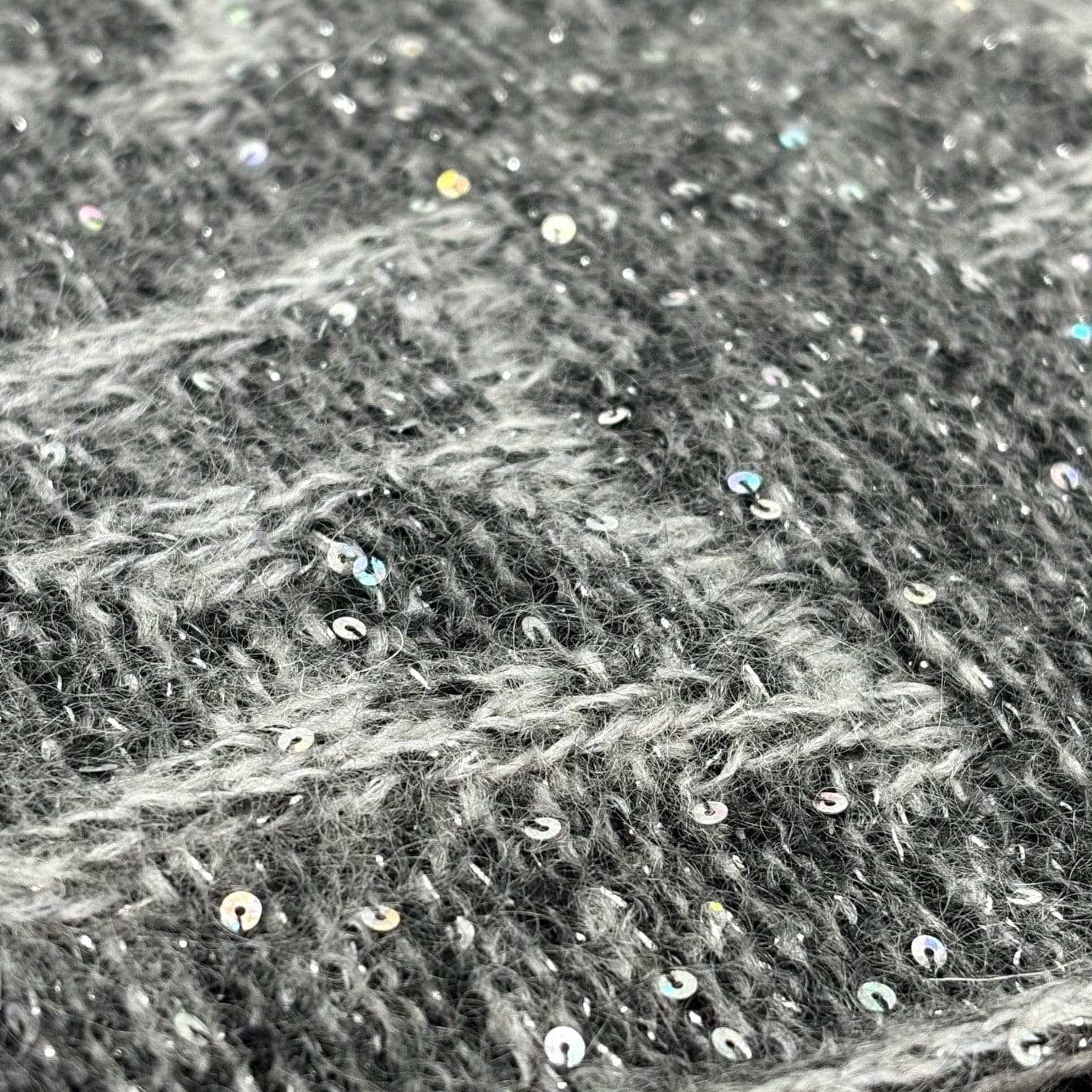 Luxury Promise LOUIS VUITTON Vintage Monogram Logo Knit Sequins Scarf Muffler Wrap Gray Mohair