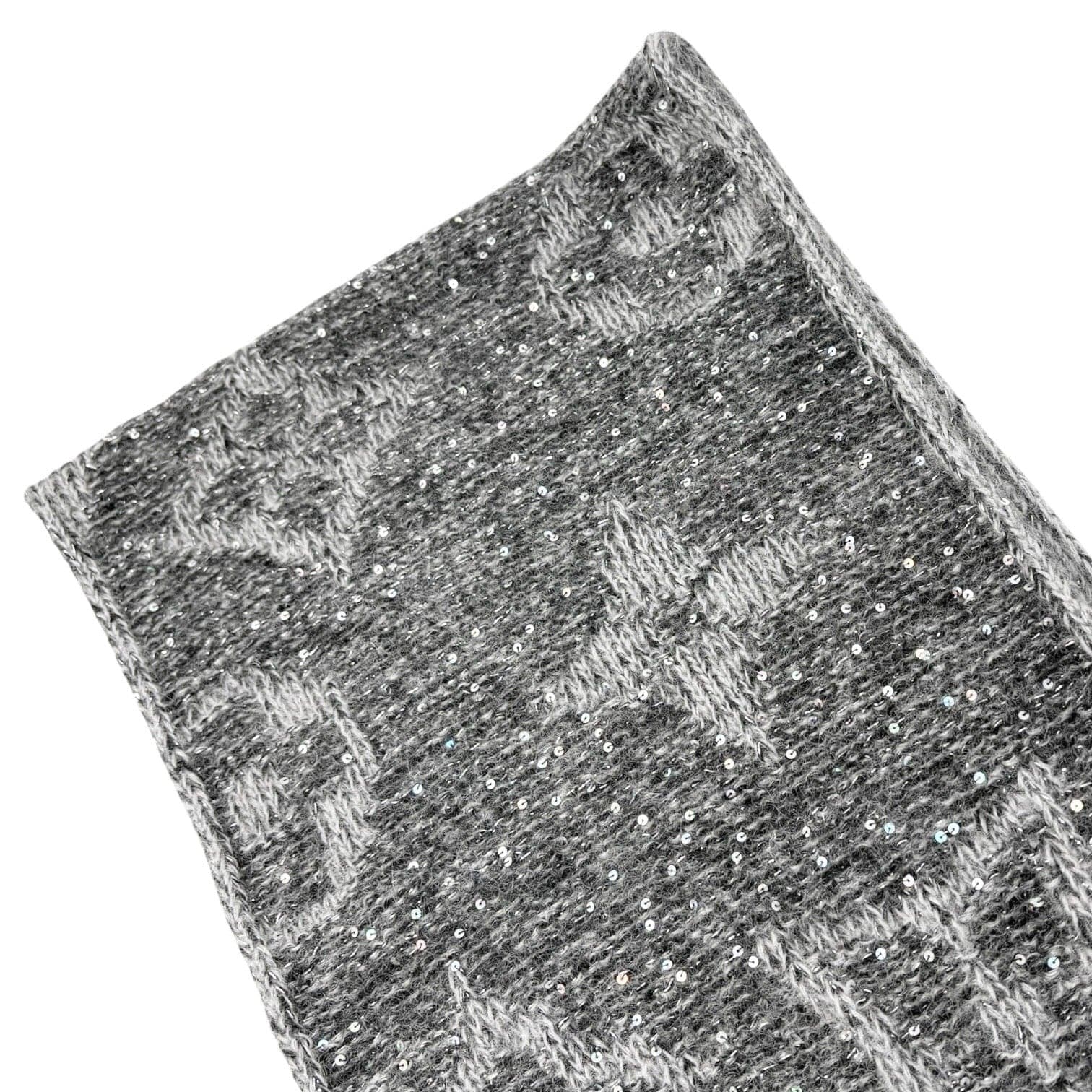 Luxury Promise LOUIS VUITTON Vintage Monogram Logo Knit Sequins Scarf Muffler Wrap Gray Mohair