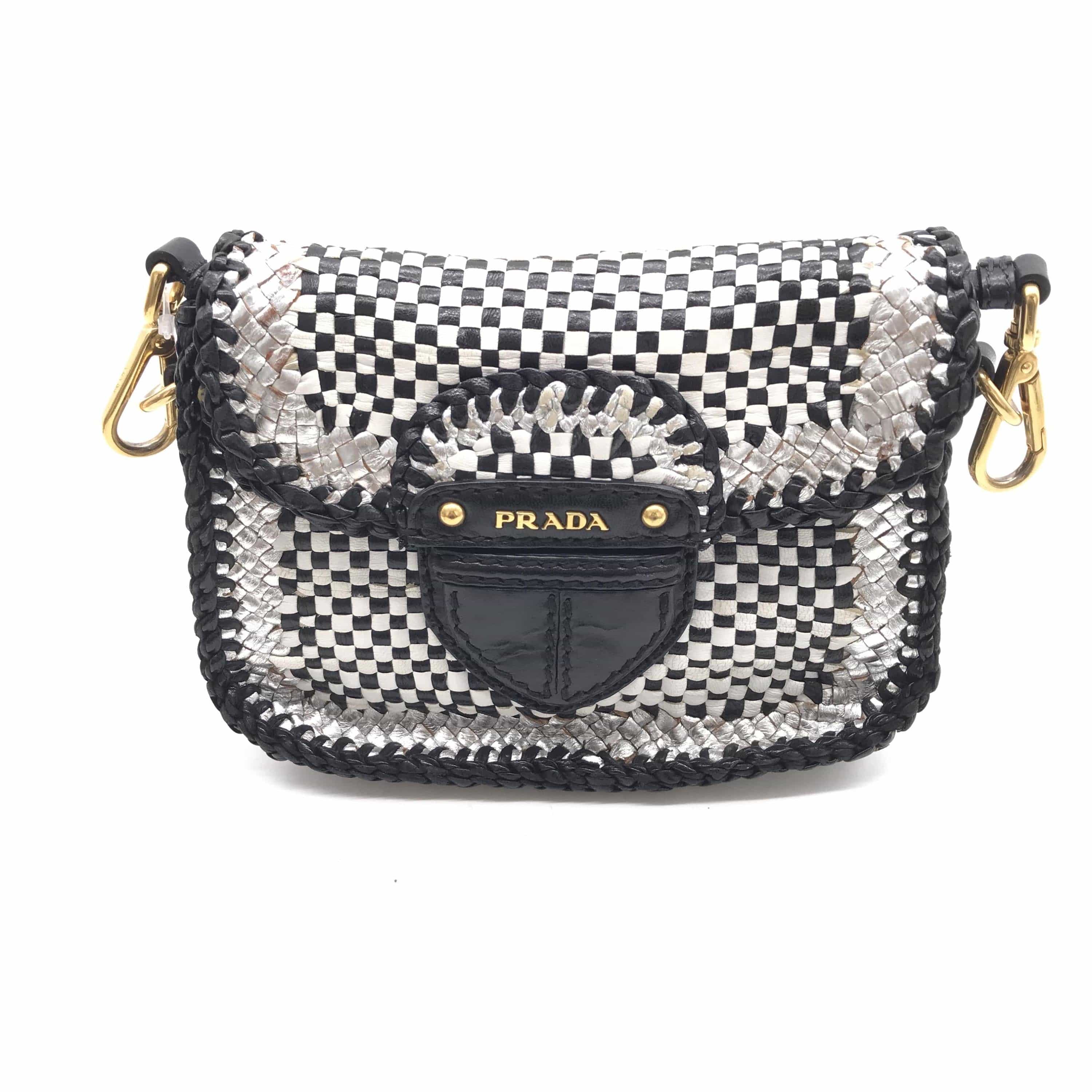 Luxury Promise Prada - Madras Crossbody Bag - Black Woven Leather C330098
