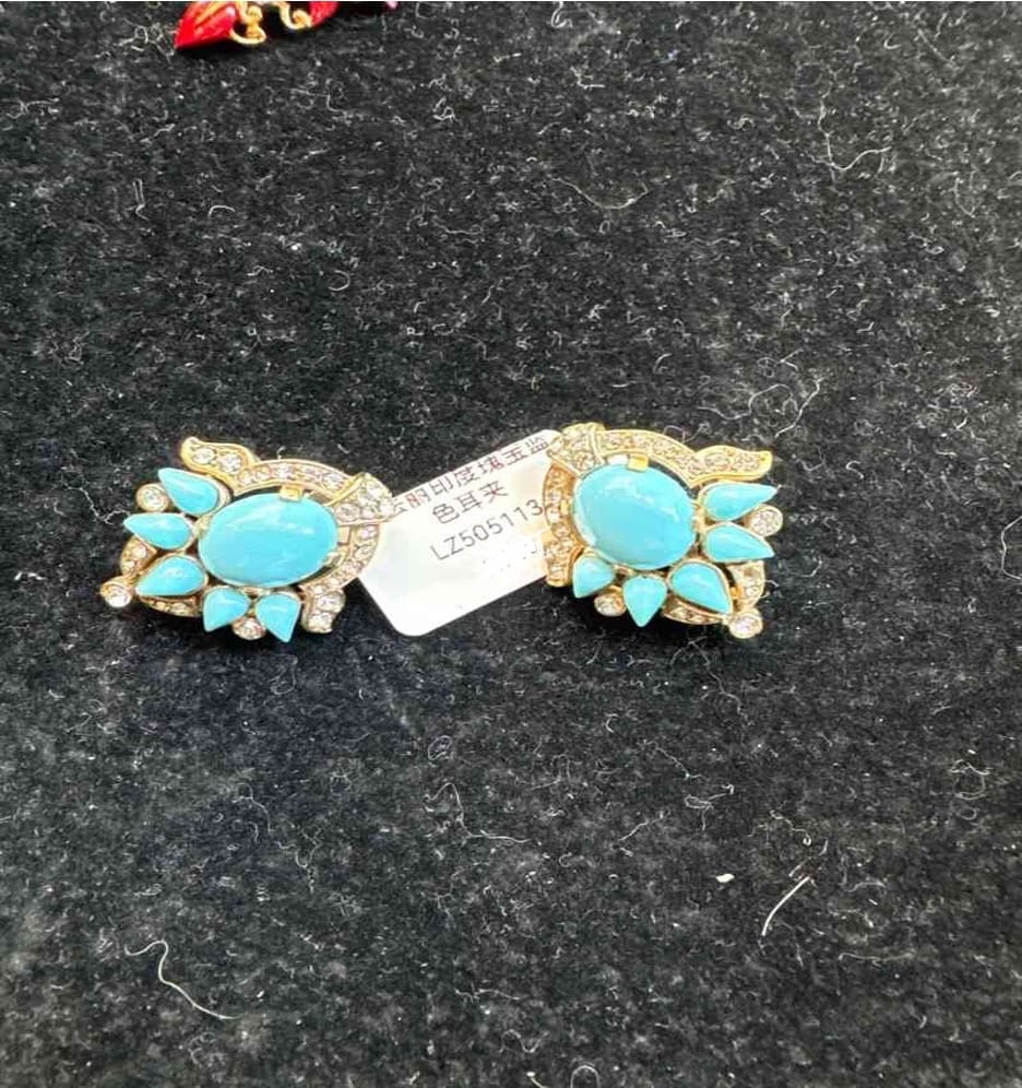 Luxury Promise Trifari Indian Gem Blue Ear Clips LZ505113