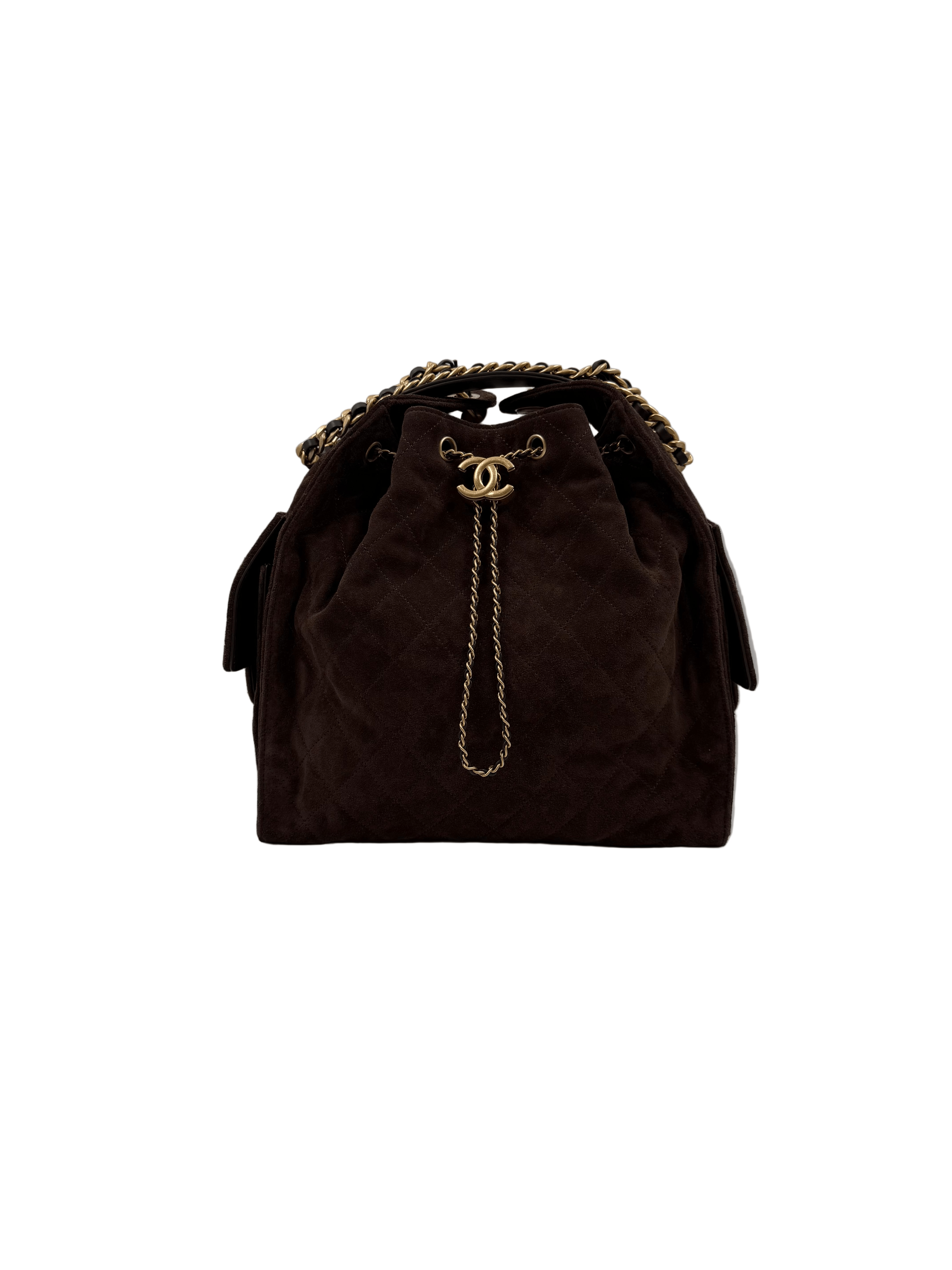 LUXURY PROMISE *HK LOCATED* CHANEL 25 MEDIUM HANDBAG DARK BROWN Suede with Gold-Tone Hardware