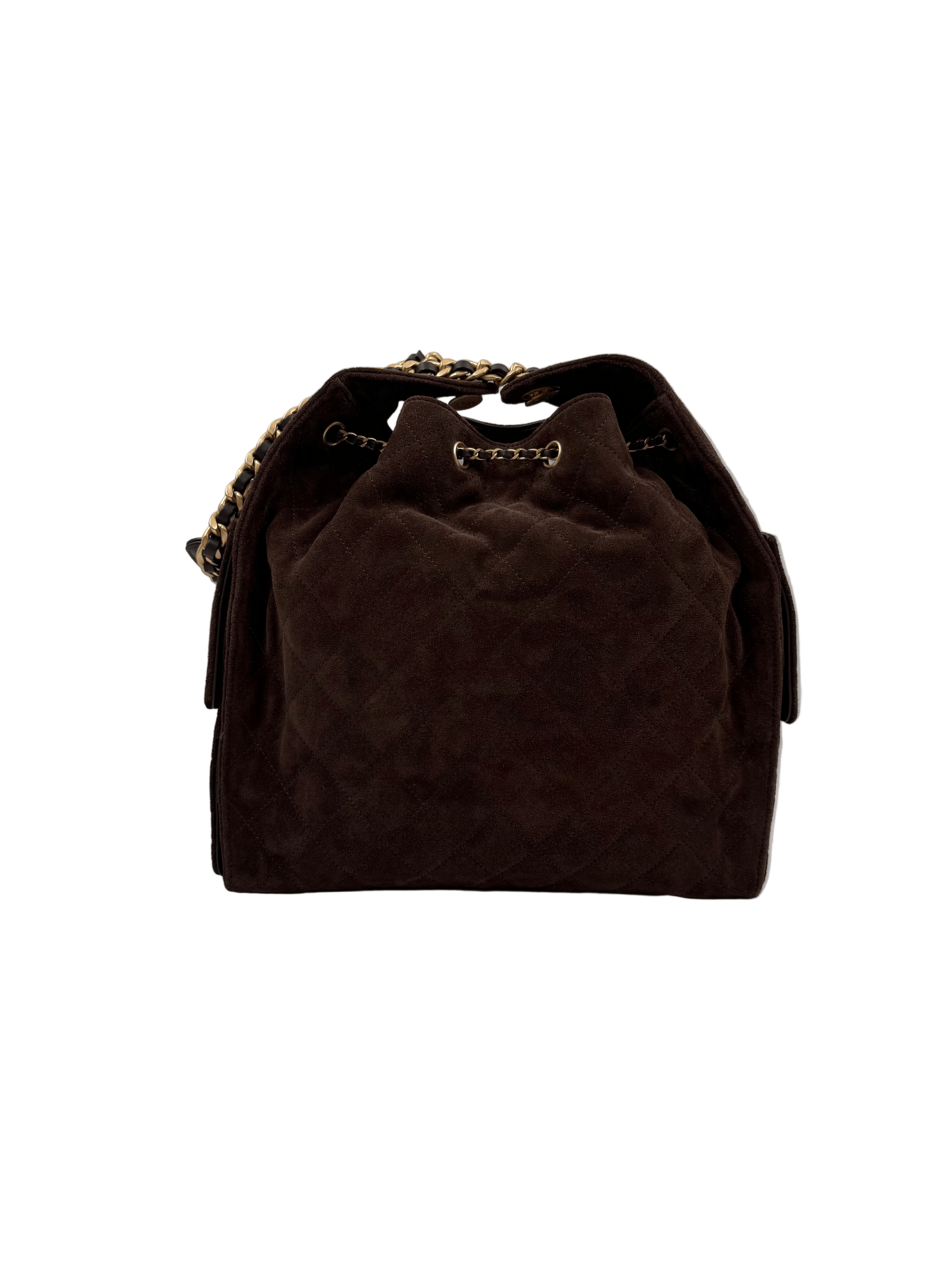 LUXURY PROMISE *HK LOCATED* CHANEL 25 MEDIUM HANDBAG DARK BROWN Suede with Gold-Tone Hardware