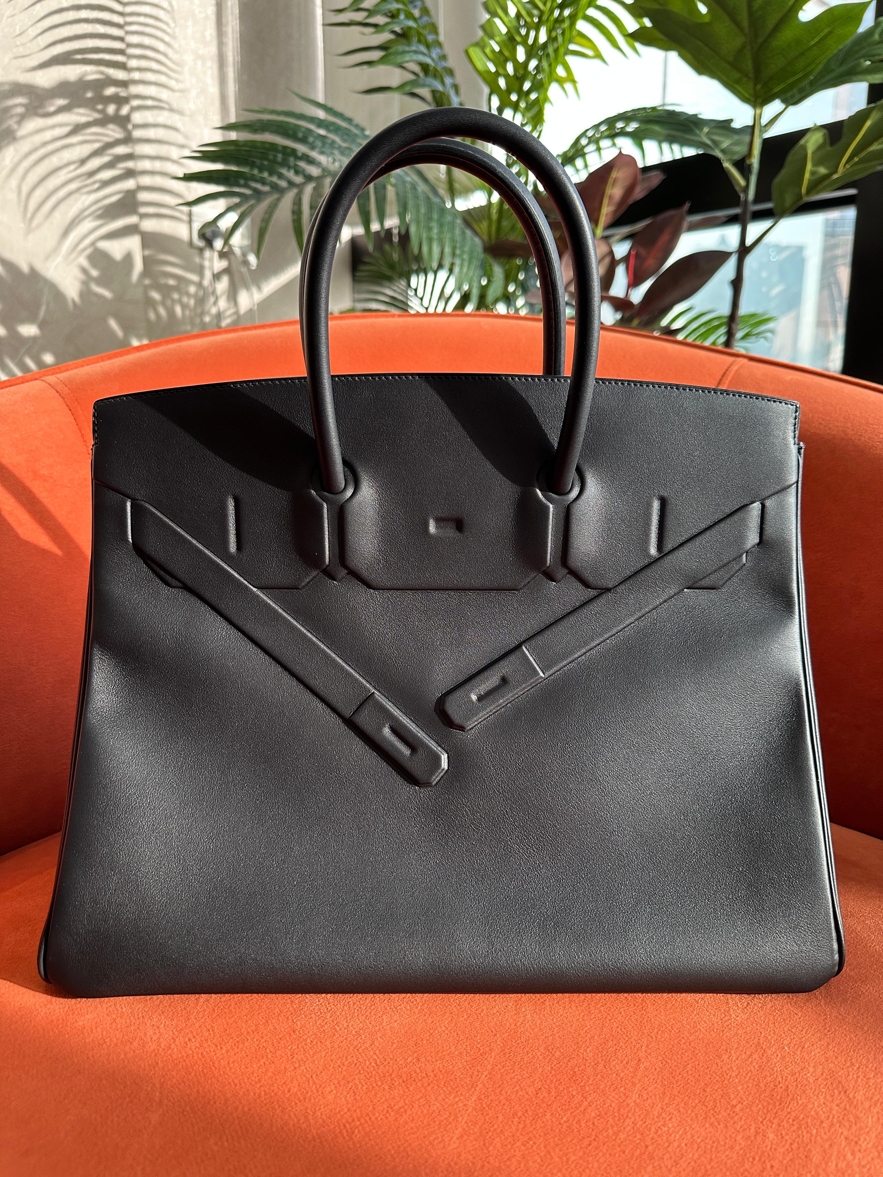 LUXURY PROMISE *HK LOCATED* RARE LIKE NEW LIMITED EDITION HERMÈS BIRKIN 35CM "SHADOW" BLACK Swift Leather with Palladium Hardware