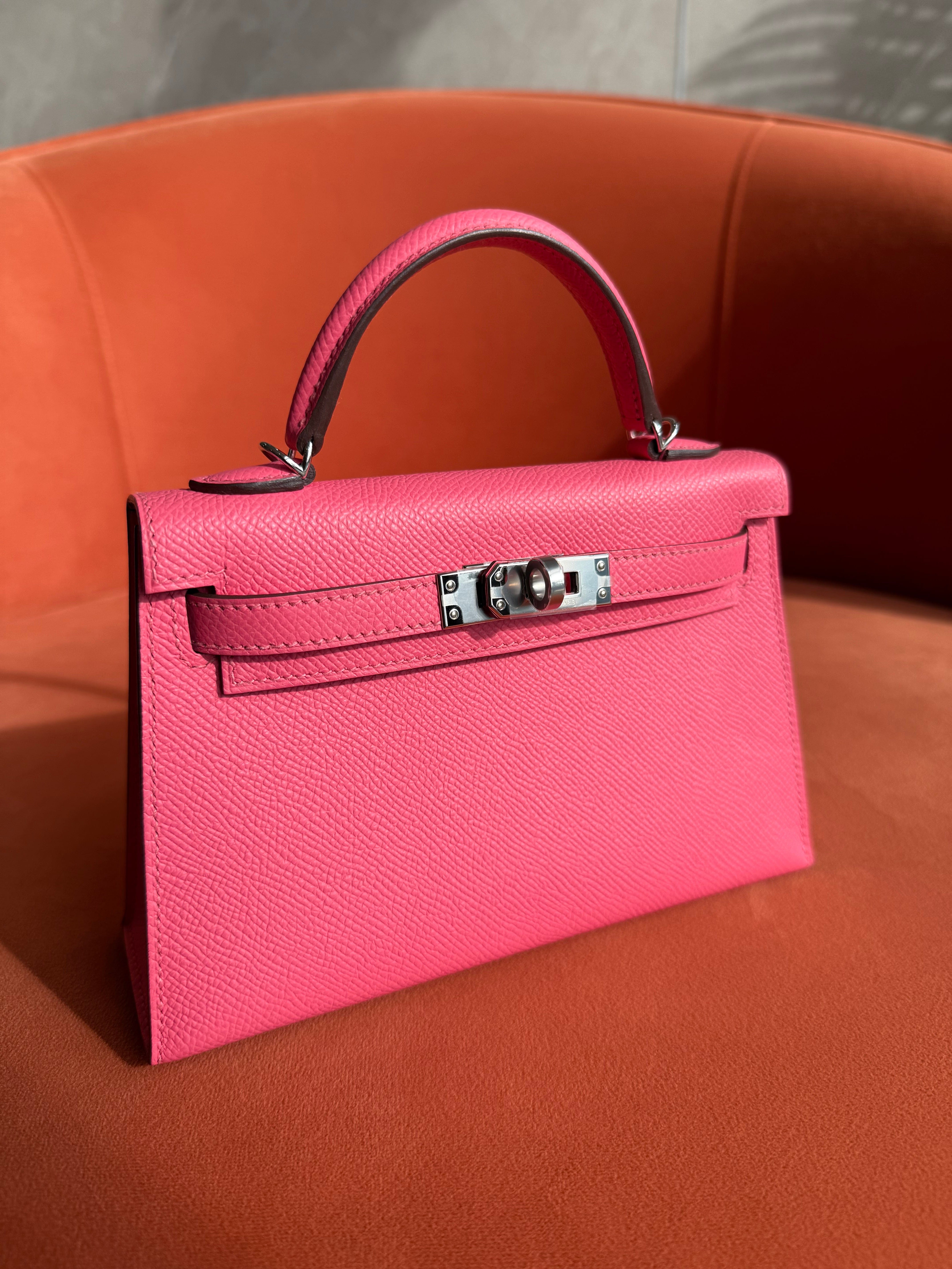 LUXURY PROMISE *LONDON LOCATED* HERMÈS MINI KELLY II 20CM ROSE AZALEE Epsom Leather with Palladium Hardware