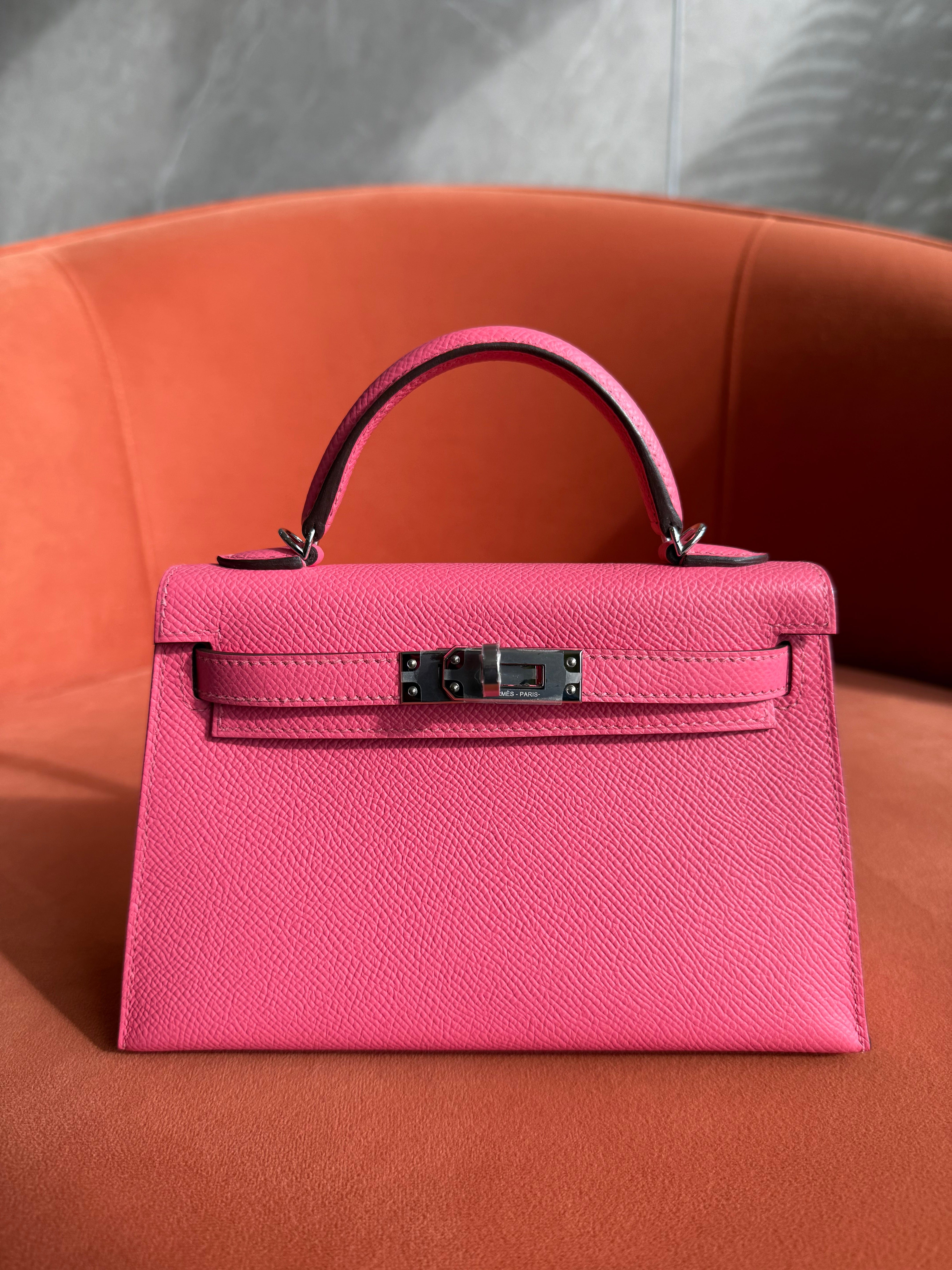 LUXURY PROMISE *LONDON LOCATED* HERMÈS MINI KELLY II 20CM ROSE AZALEE Epsom Leather with Palladium Hardware