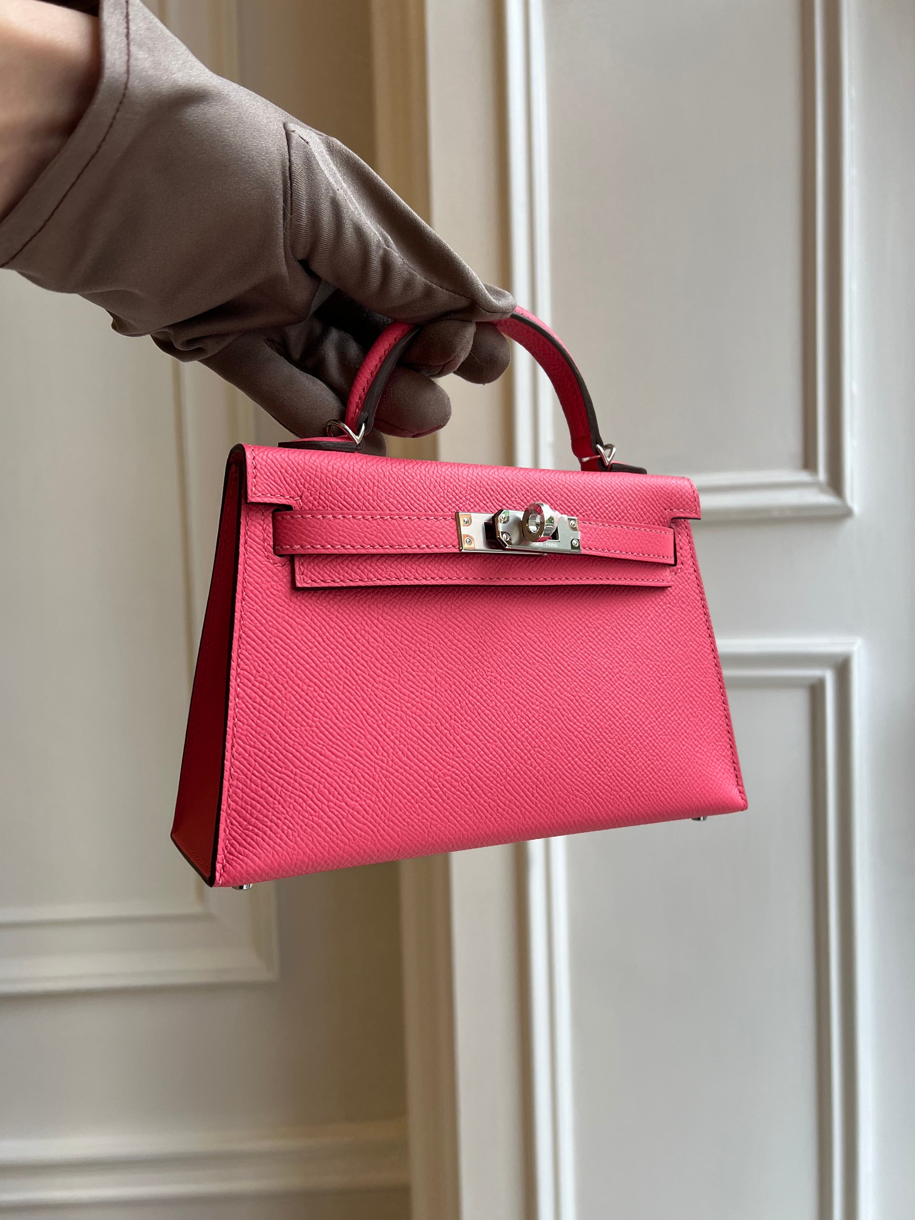 LUXURY PROMISE *LONDON LOCATED* HERMÈS MINI KELLY II 20CM ROSE AZALEE Epsom Leather with Palladium Hardware