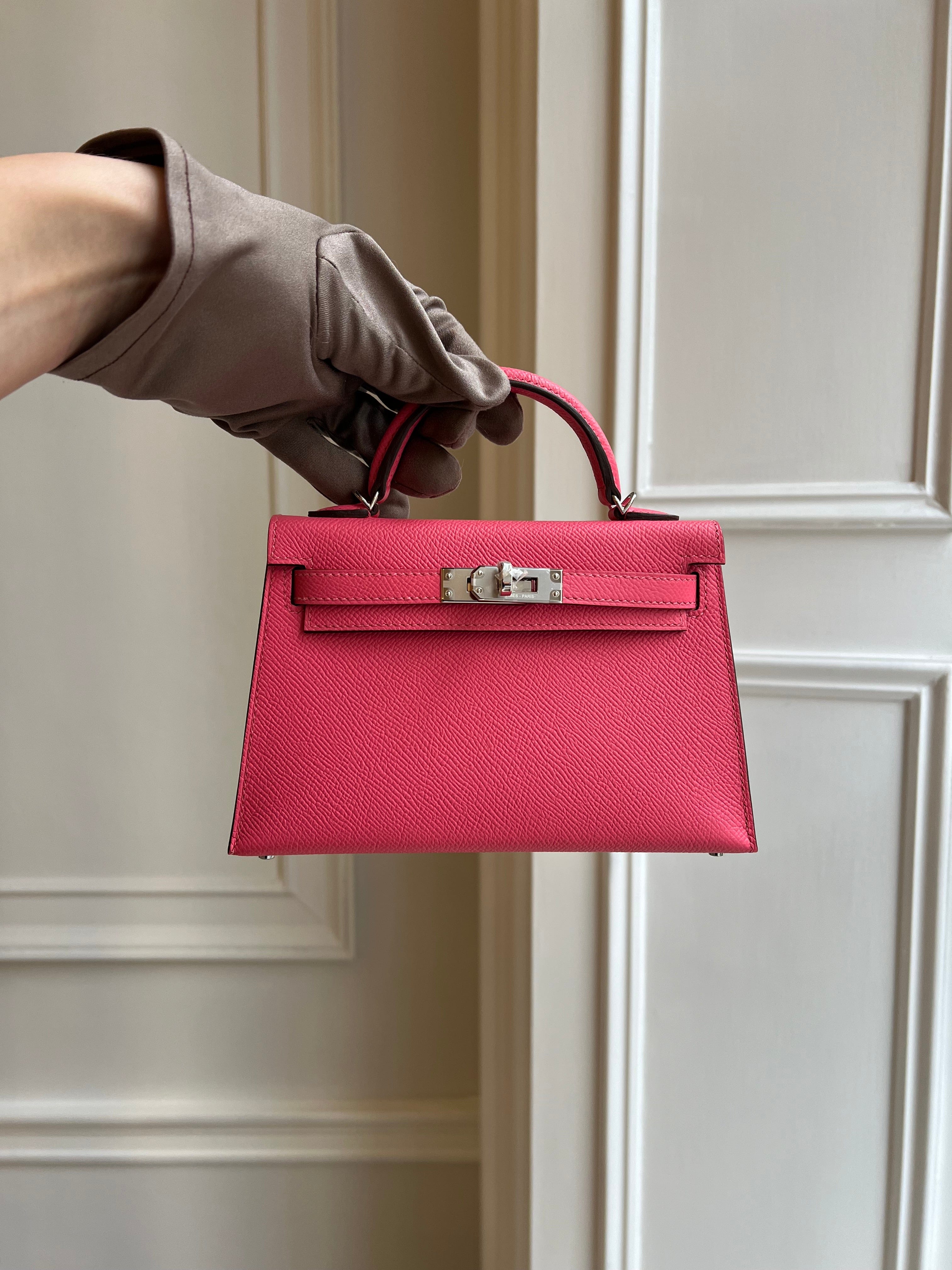LUXURY PROMISE *LONDON LOCATED* HERMÈS MINI KELLY II 20CM ROSE AZALEE Epsom Leather with Palladium Hardware