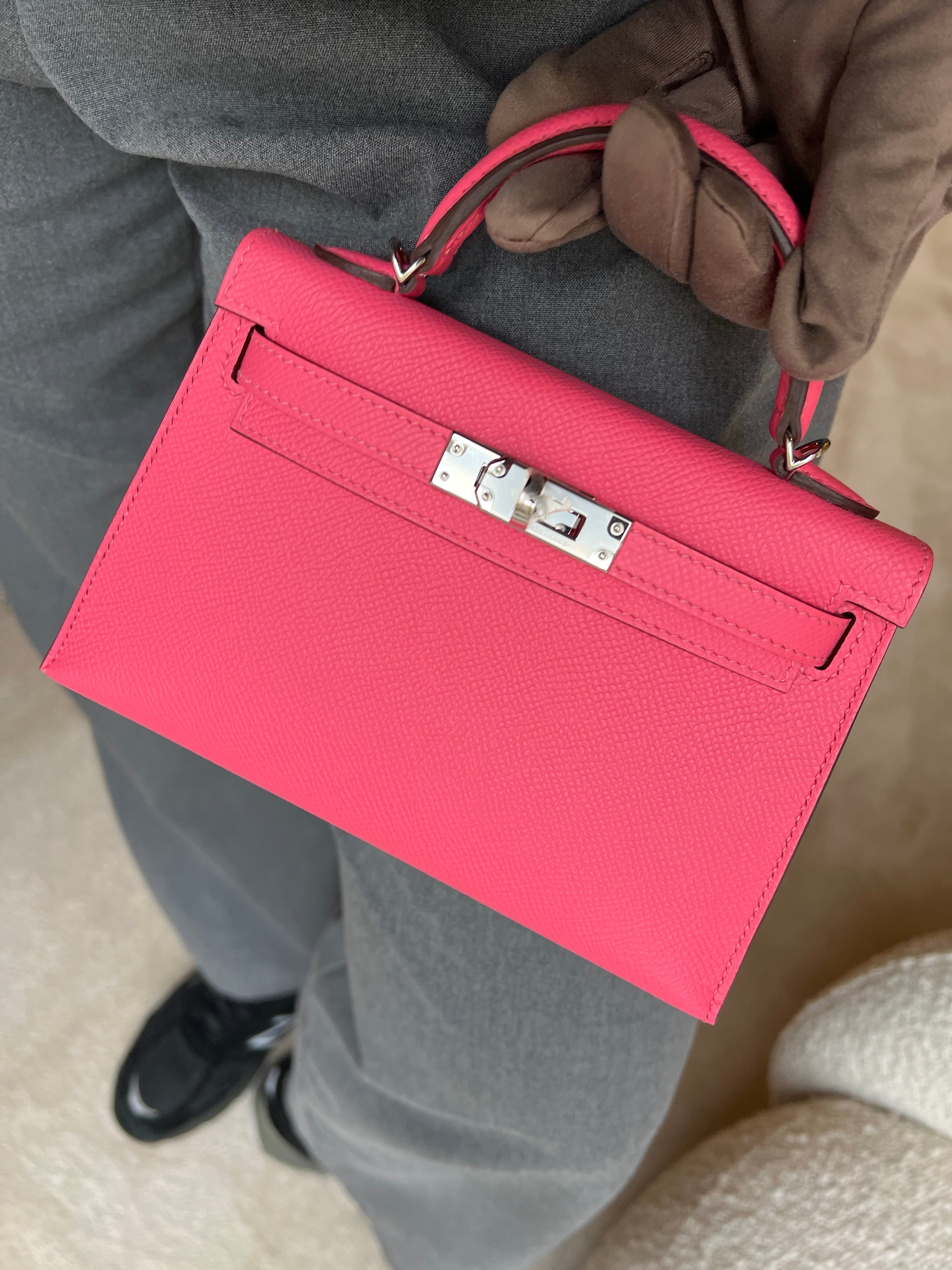 LUXURY PROMISE *LONDON LOCATED* HERMÈS MINI KELLY II 20CM ROSE AZALEE Epsom Leather with Palladium Hardware