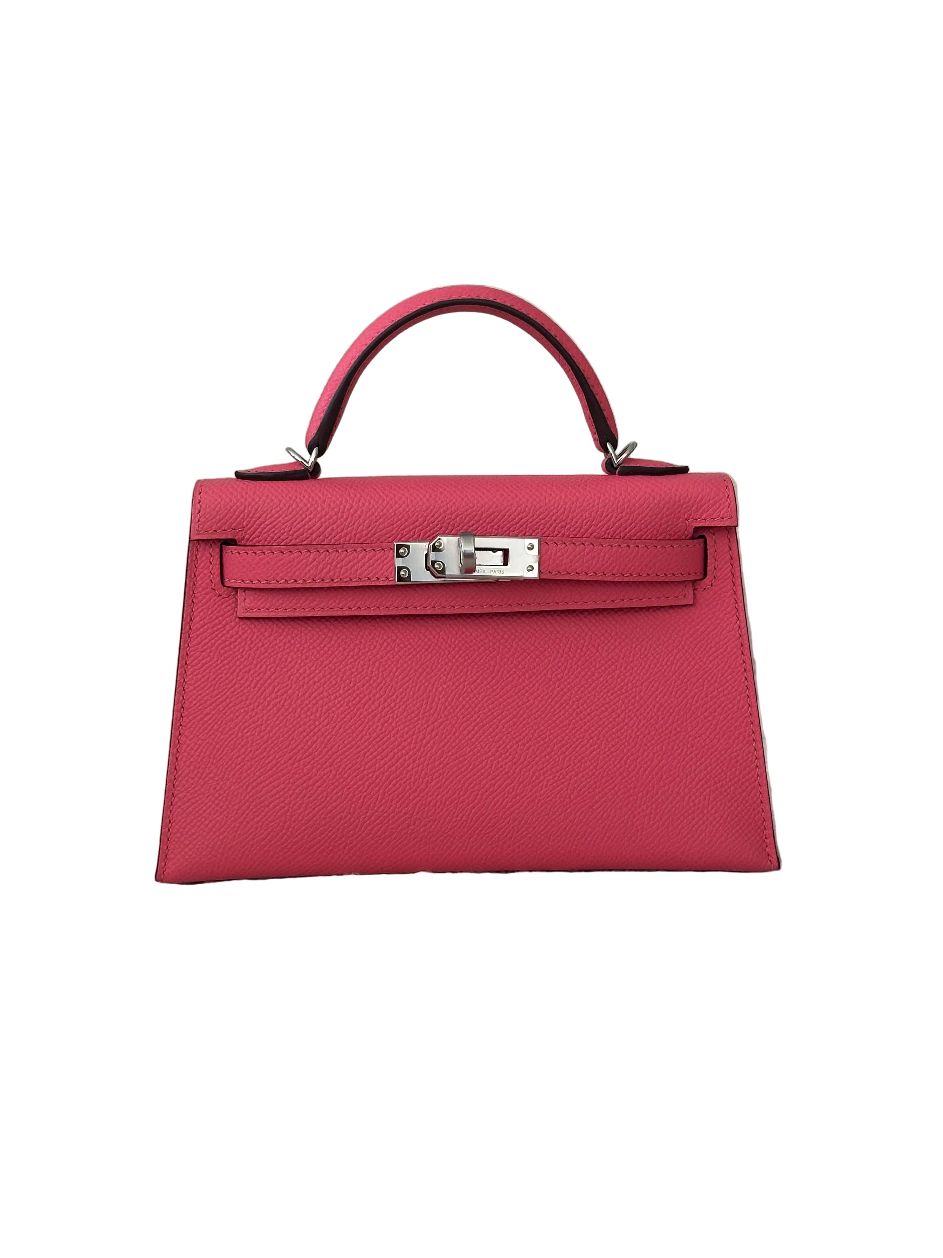 LUXURY PROMISE *LONDON LOCATED* HERMÈS MINI KELLY II 20CM ROSE AZALEE Epsom Leather with Palladium Hardware