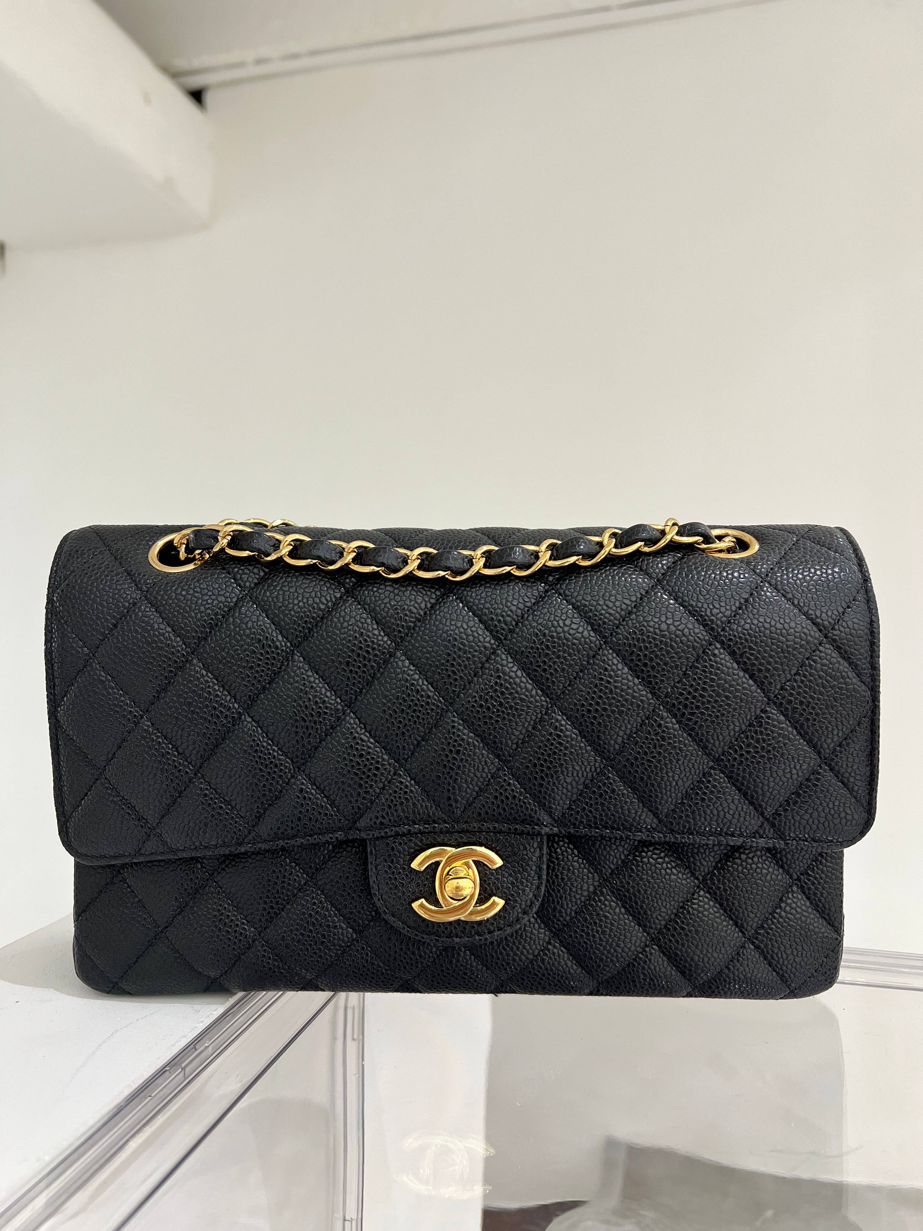 Luxury Promise Chanel Double Classic Flap Medium Black Caviar GHW 18152781 - hologram, auth card 8079H SYC8401X