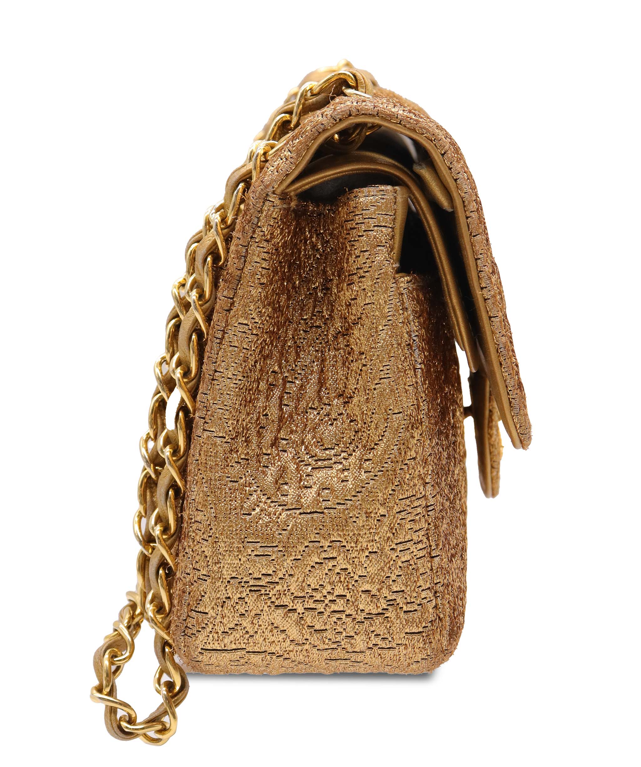 Luxury Promise CHANEL VINTAGE CHAIN SHOULDER BAG NISHIJIN TEXTILE GOLD  DXBS5641