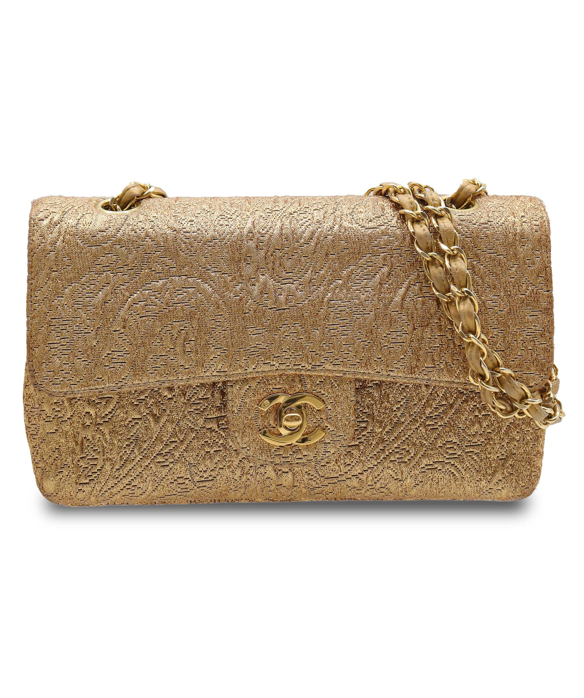 Luxury Promise CHANEL VINTAGE CHAIN SHOULDER BAG NISHIJIN TEXTILE GOLD  DXBS5641