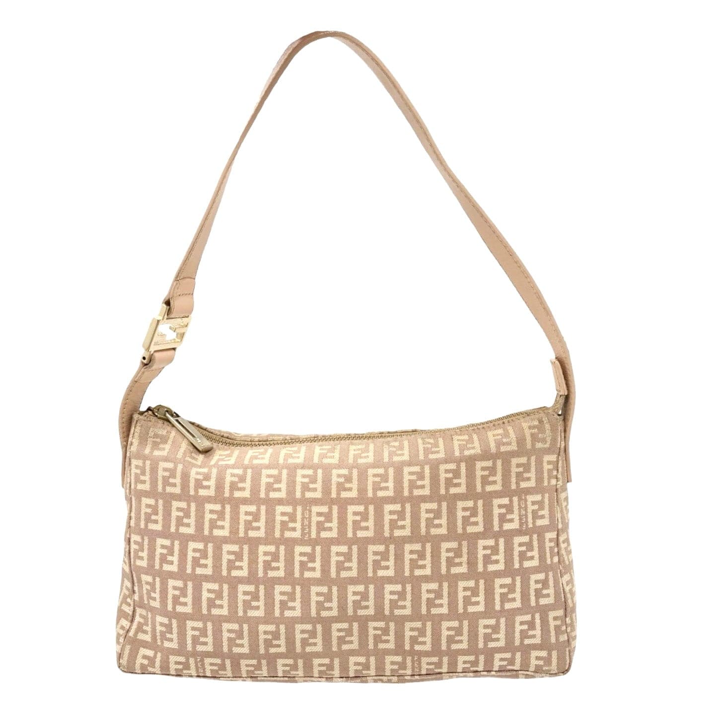 Luxury Promise FENDI Vintage Logo Zucchino Monogram Shoulder Bag Pochette Beige Pink Cotton