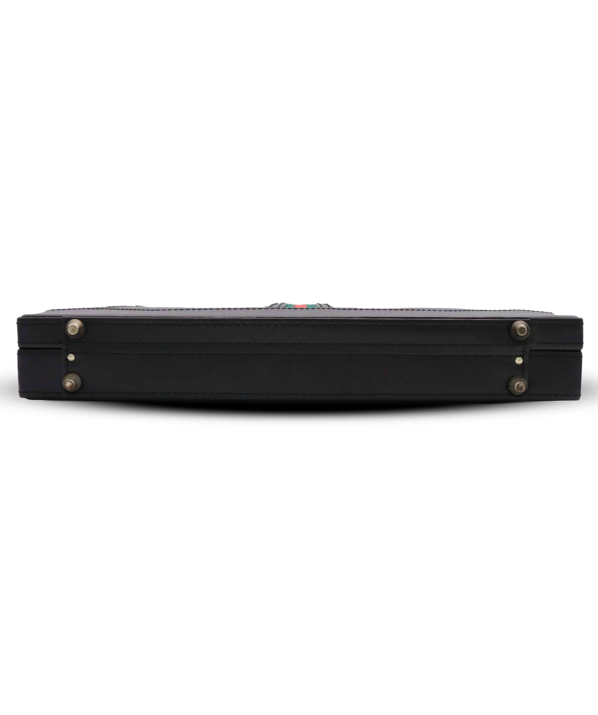 Luxury Promise GUCCI Web Sherry Line Attache Case Hand Bag Leather Black Gold Auth 150578
