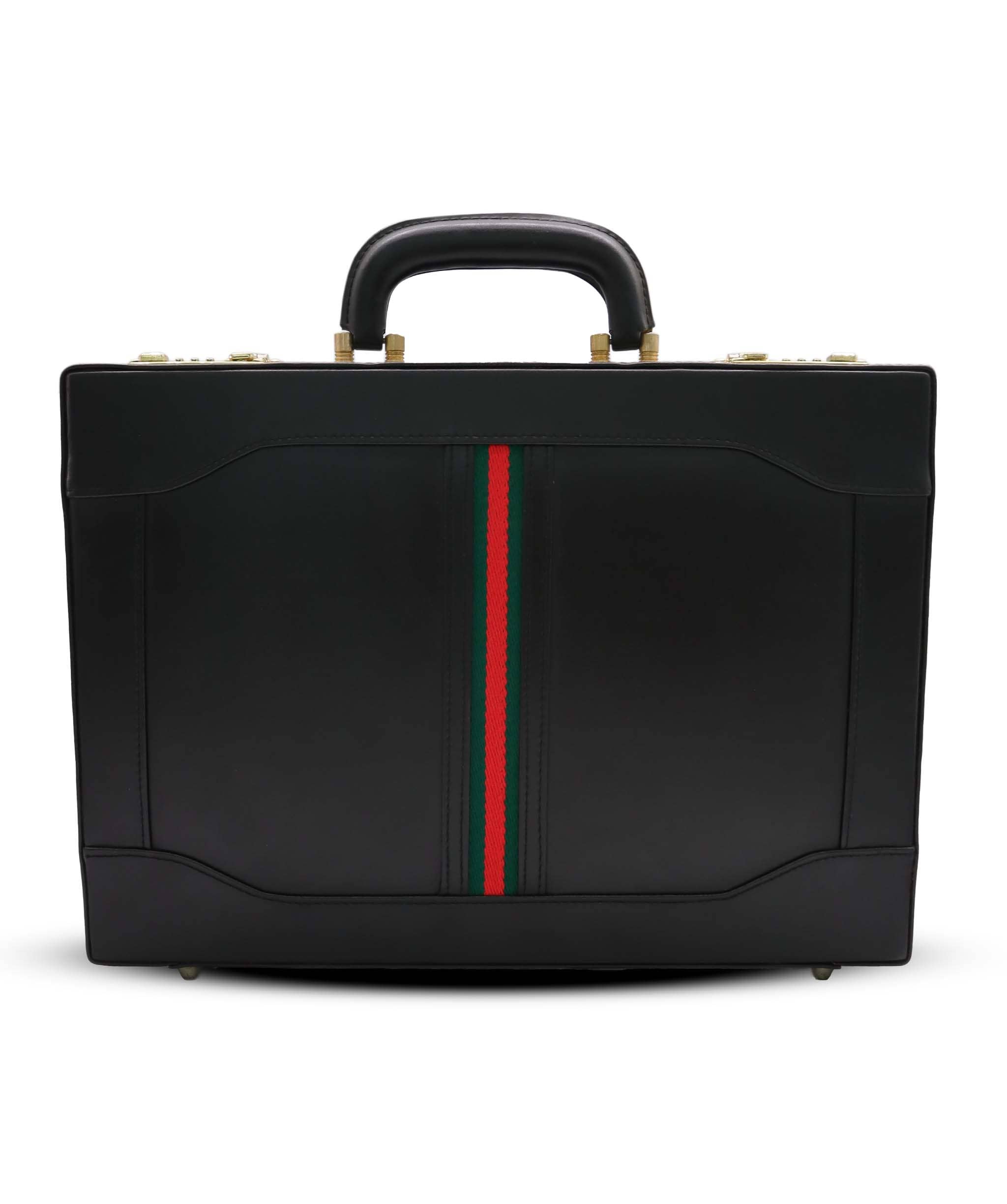 Luxury Promise GUCCI Web Sherry Line Attache Case Hand Bag Leather Black Gold Auth 150578