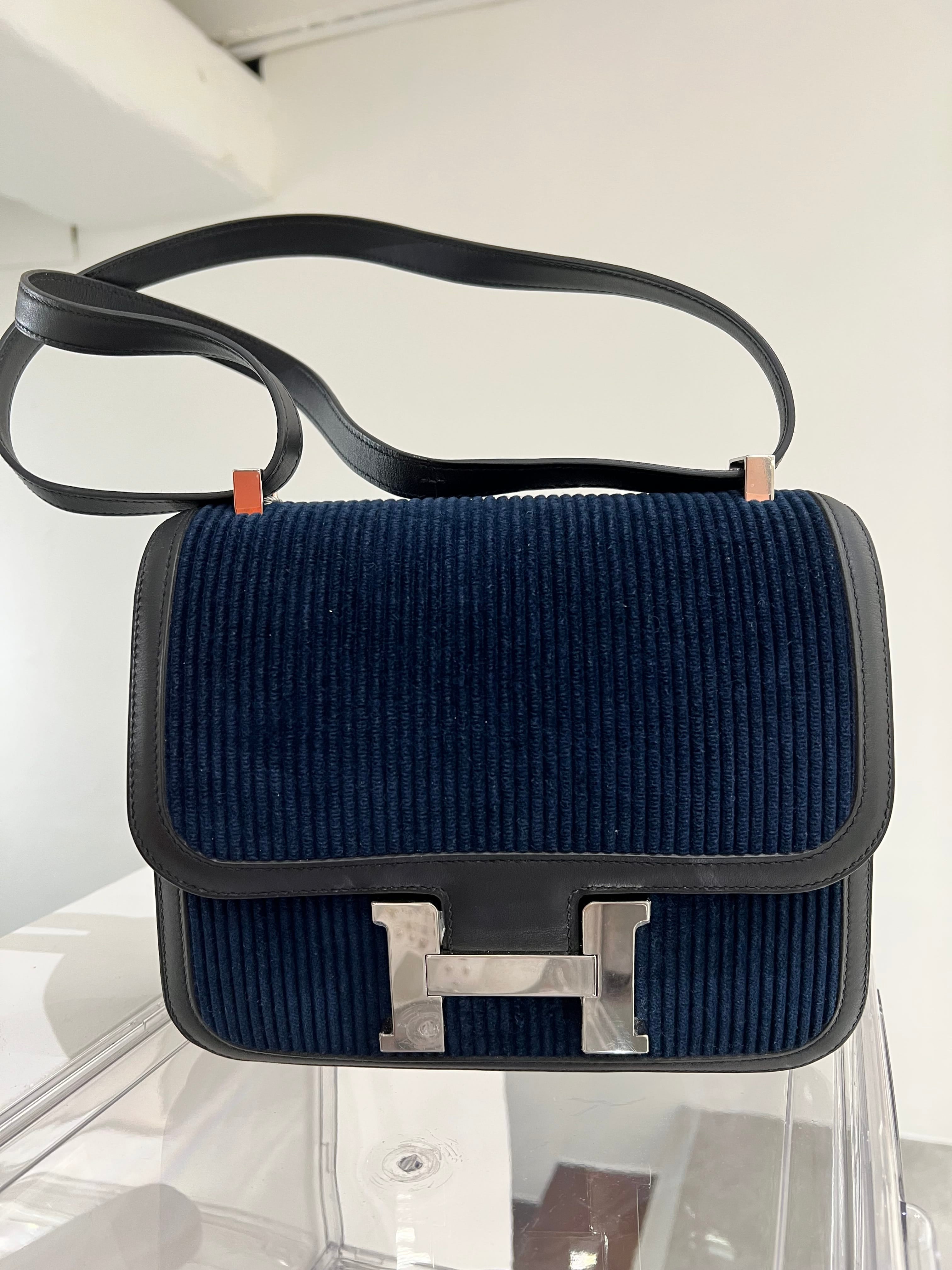 Luxury Promise Hermes Constance 24 Blue Marine Velour / Black Swift PHW #Y (Y2021) - Dustbag SYCH4183