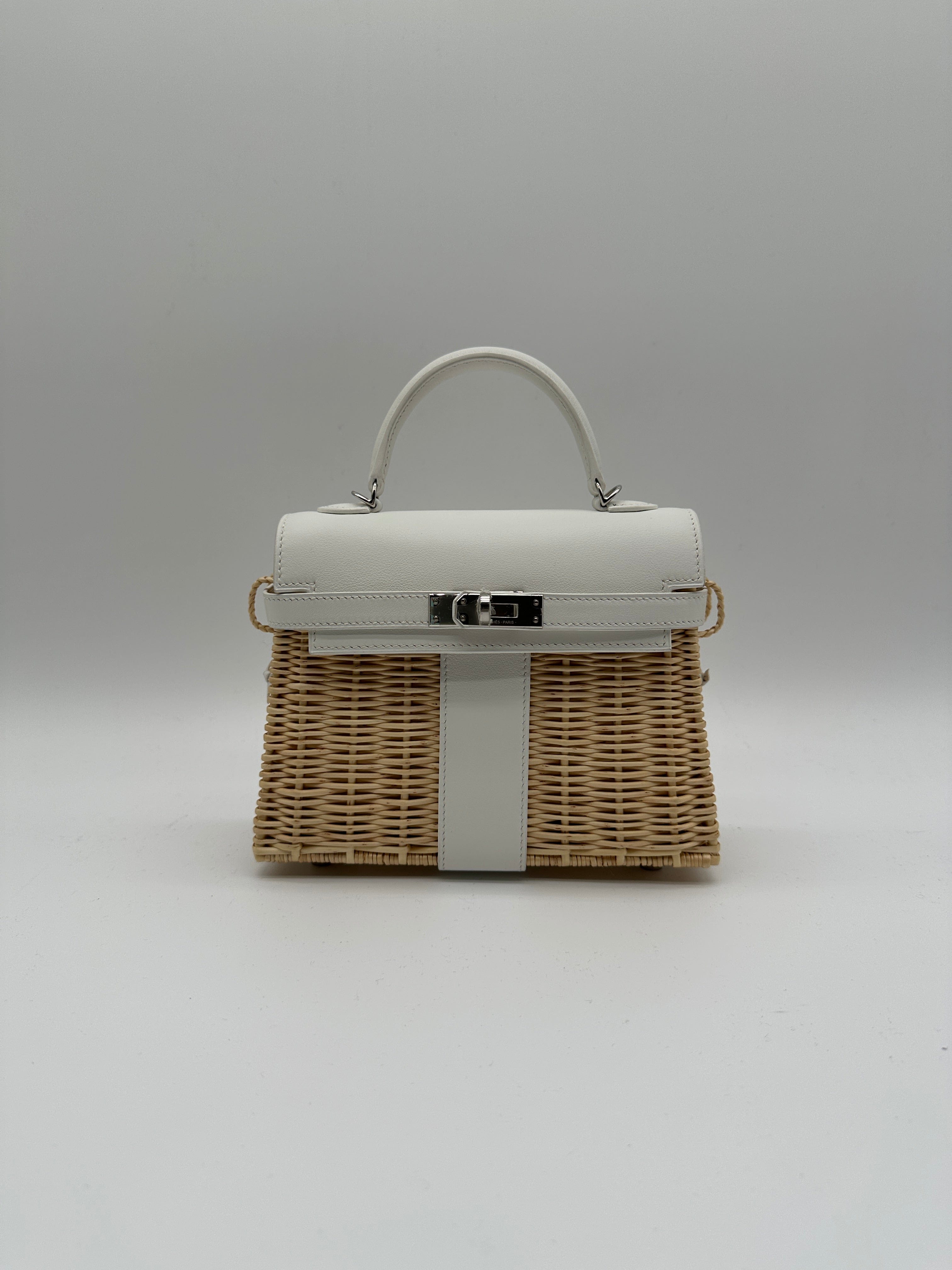 LUXURY PROMISE Hermès Mini Kelly Picnic Blanc Swift & Osier Palladium Hardware