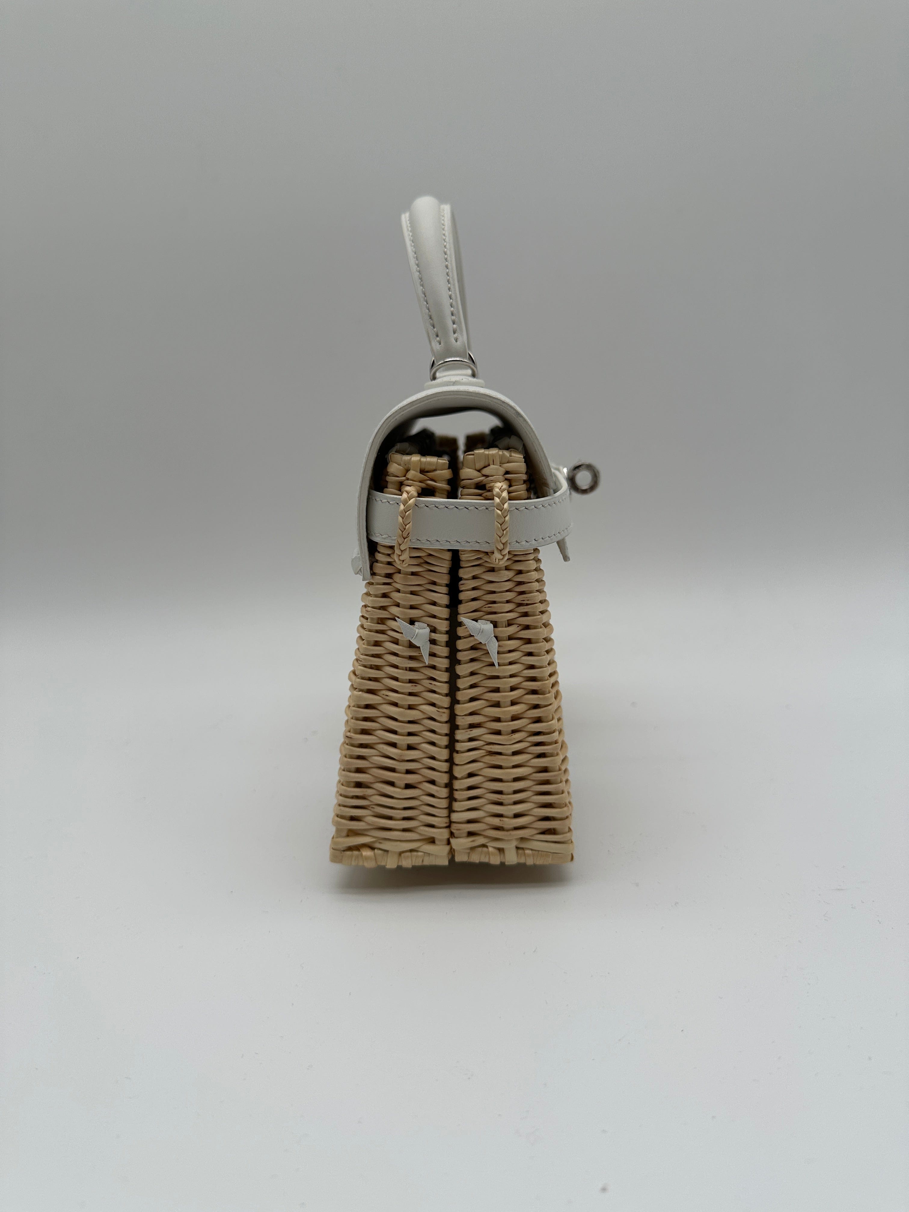 LUXURY PROMISE Hermès Mini Kelly Picnic Blanc Swift & Osier Palladium Hardware