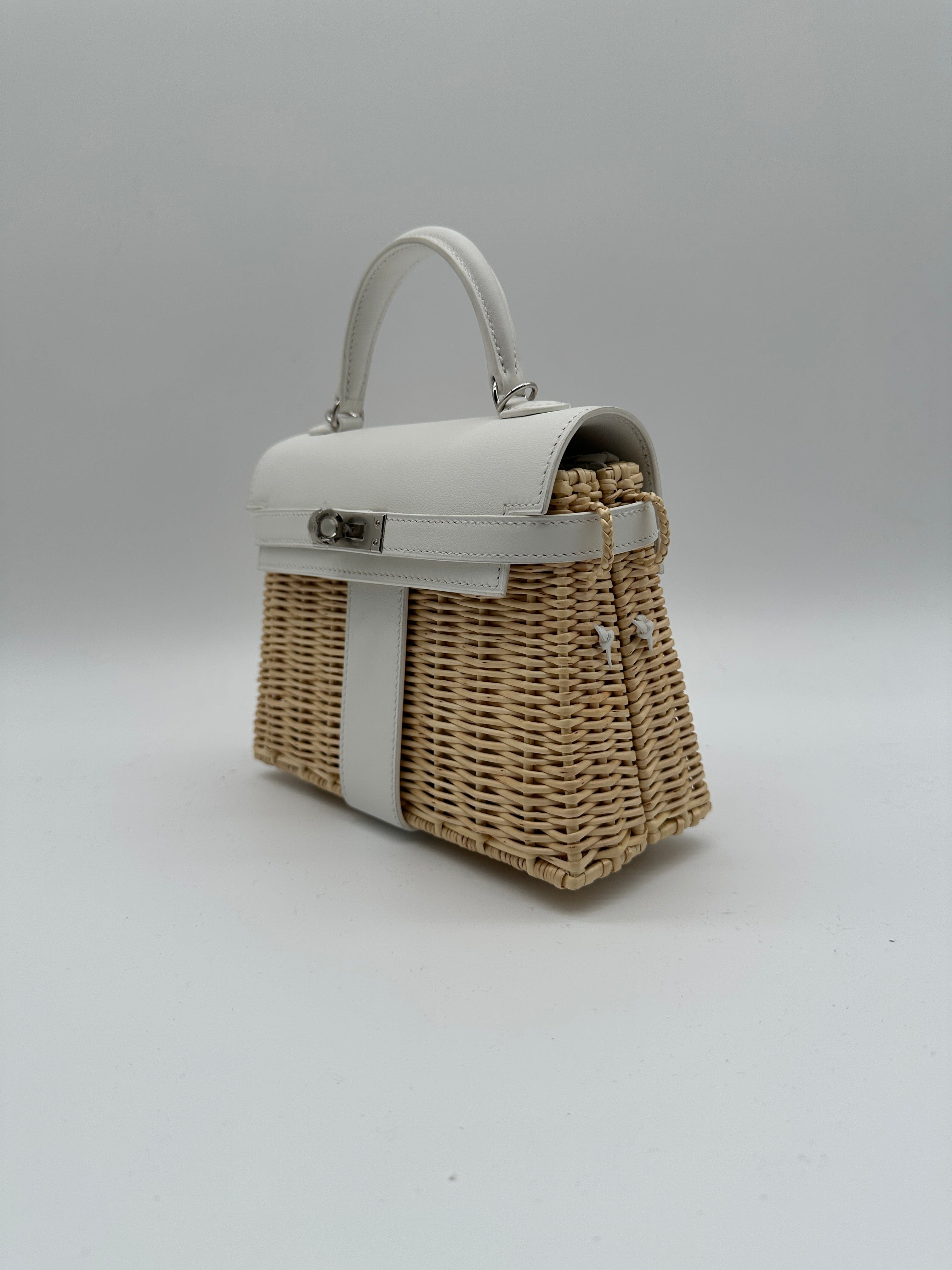 LUXURY PROMISE Hermès Mini Kelly Picnic Blanc Swift & Osier Palladium Hardware