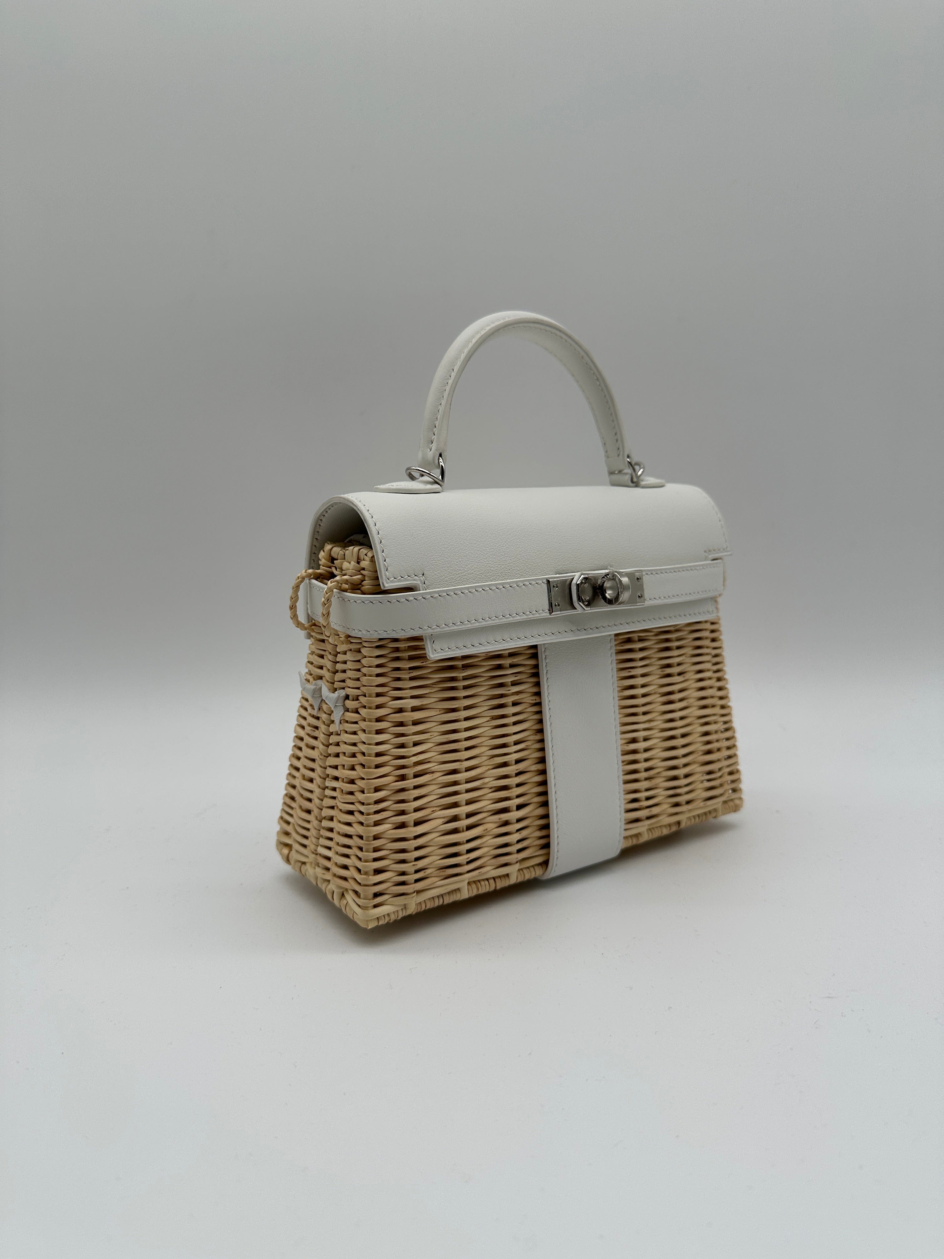 LUXURY PROMISE Hermès Mini Kelly Picnic Blanc Swift & Osier Palladium Hardware