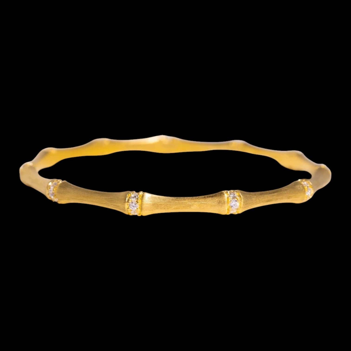 Luxury Promise 24K Gold Bamboo Bangle with 0.748ct White Diamond Detail