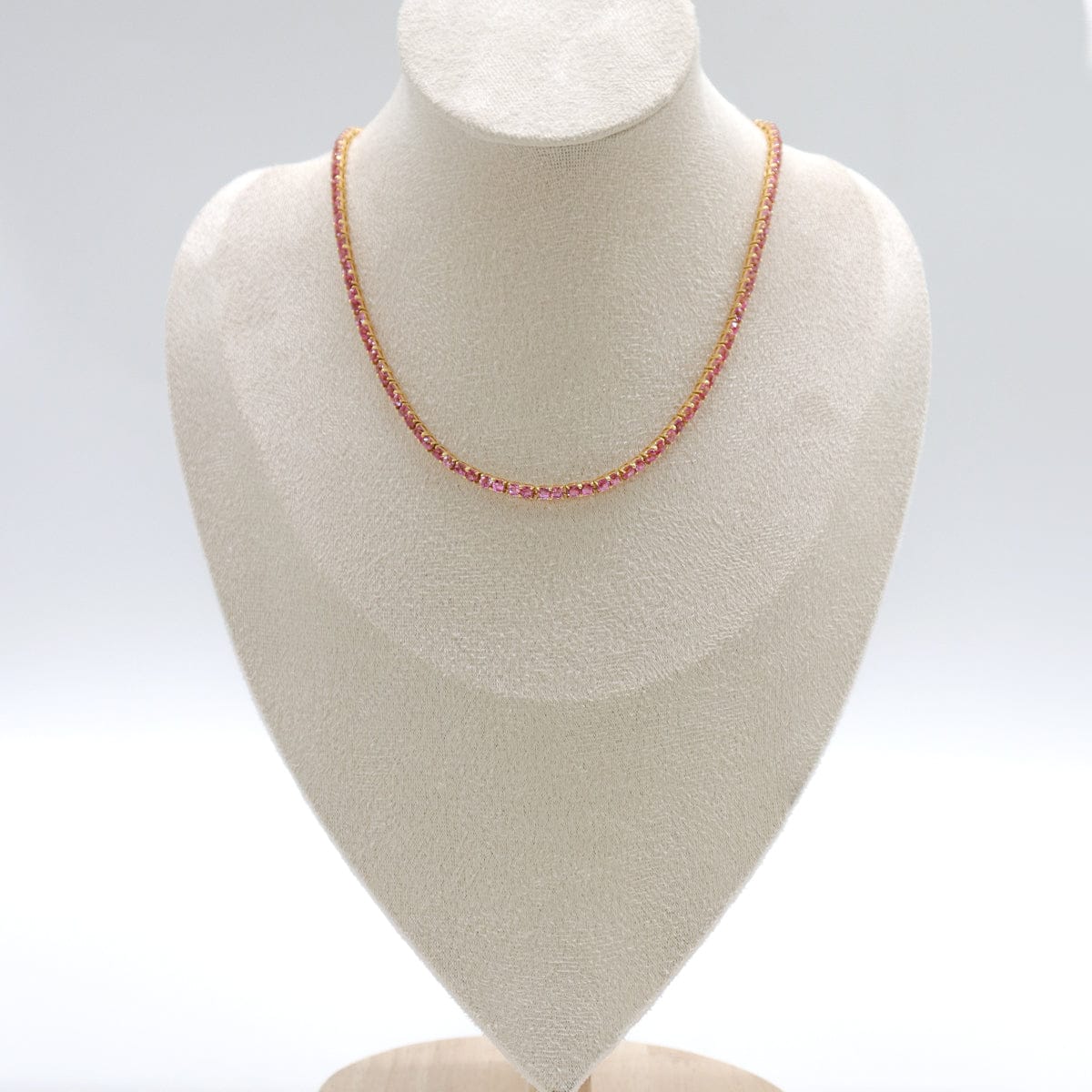 Luxury Promise BARBIE PINK SPINEL TENNIS NECKLACE YG 15"  AVCHK361