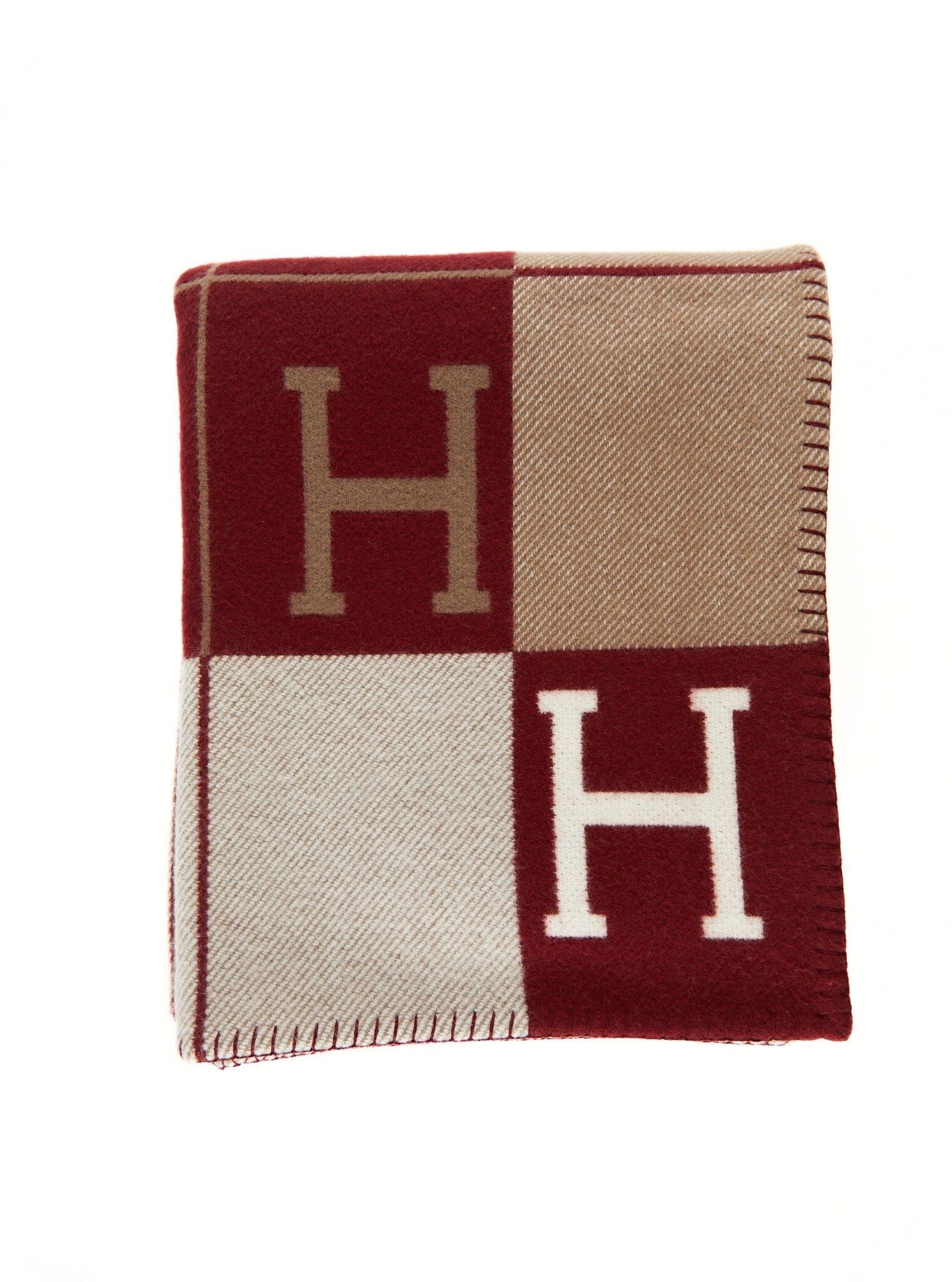 LUXURY PROMISE *HK LOCATED* HERMÈS AVALON III THROW BLANKET Rouge H & Ecru
