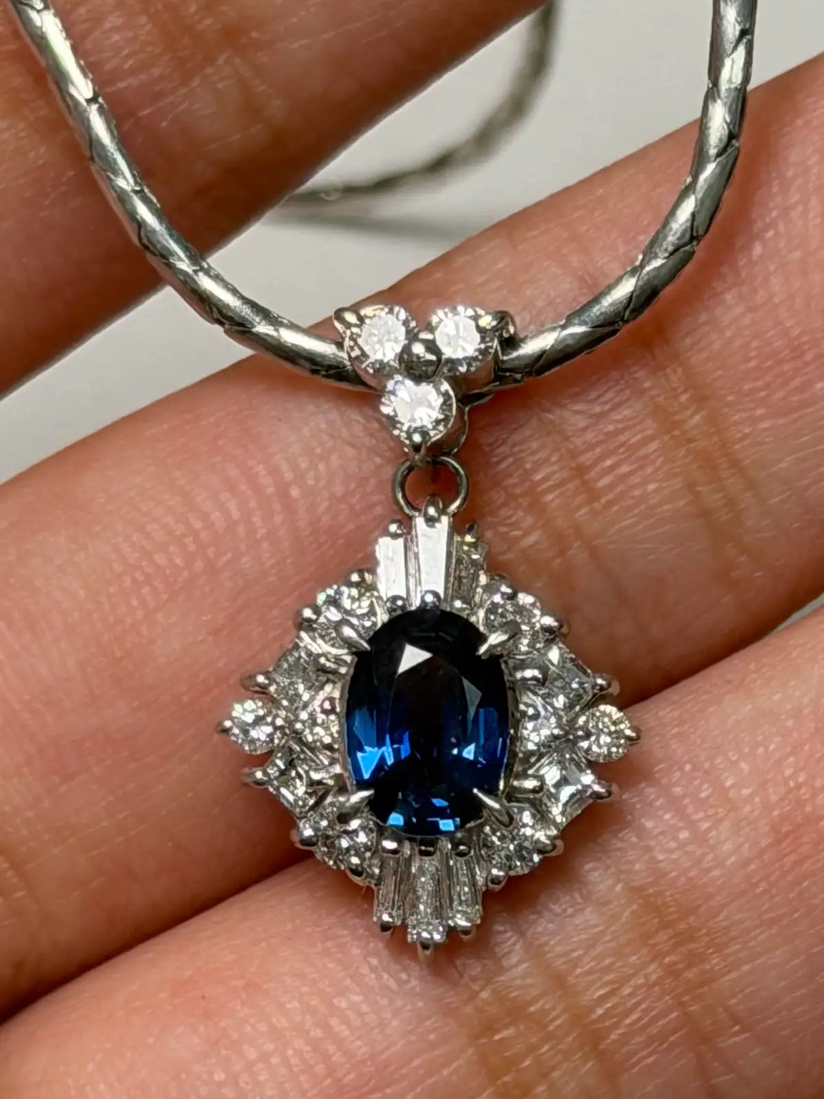 Luxury Promise Blue Sapphire Necklace in Pt900 - S1.02ct / D0.69ct 1397 JJC0440