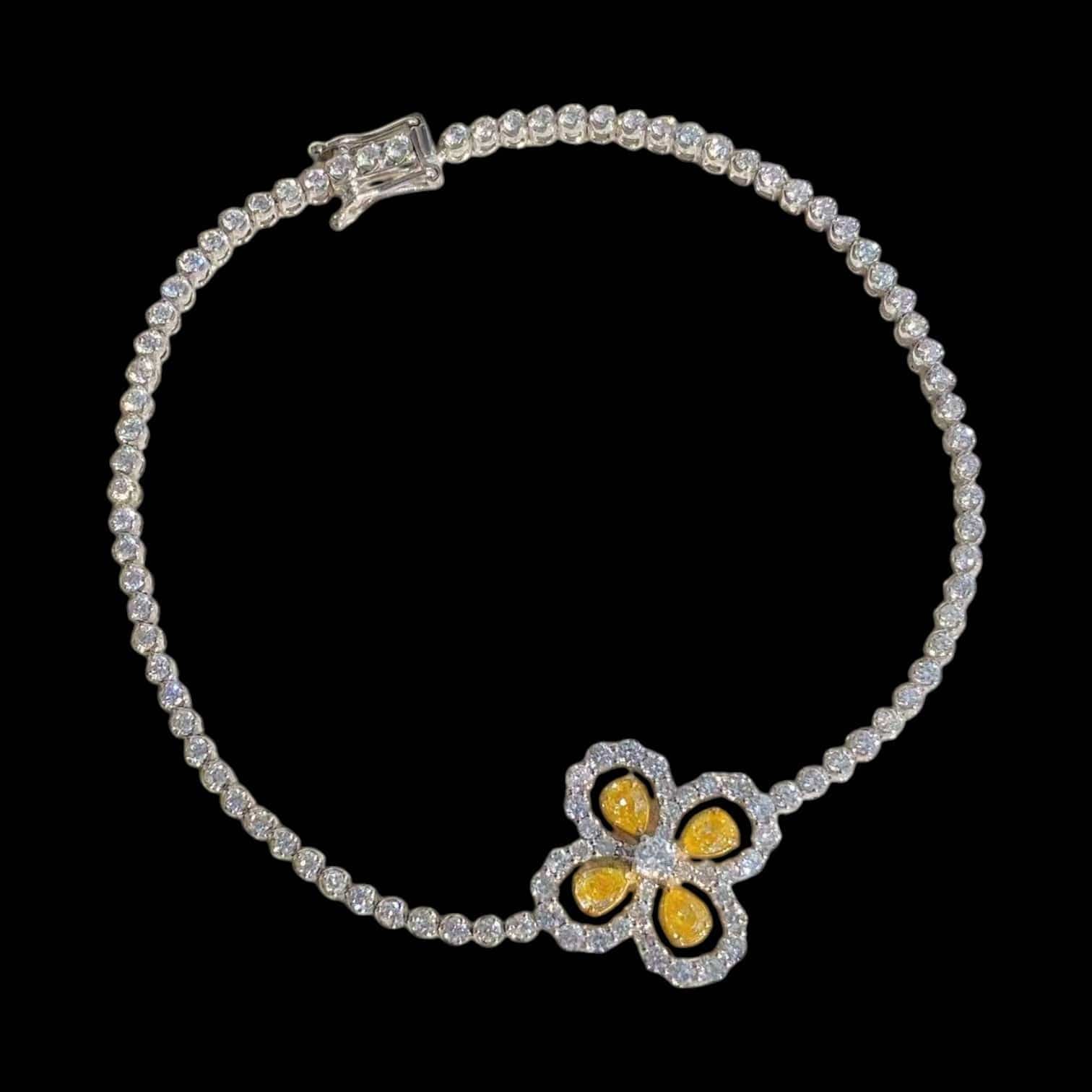 Luxury Promise 0.40ct Yellow & 1.65ct White Diamond Clover Bracelet set in 18K White Gold
