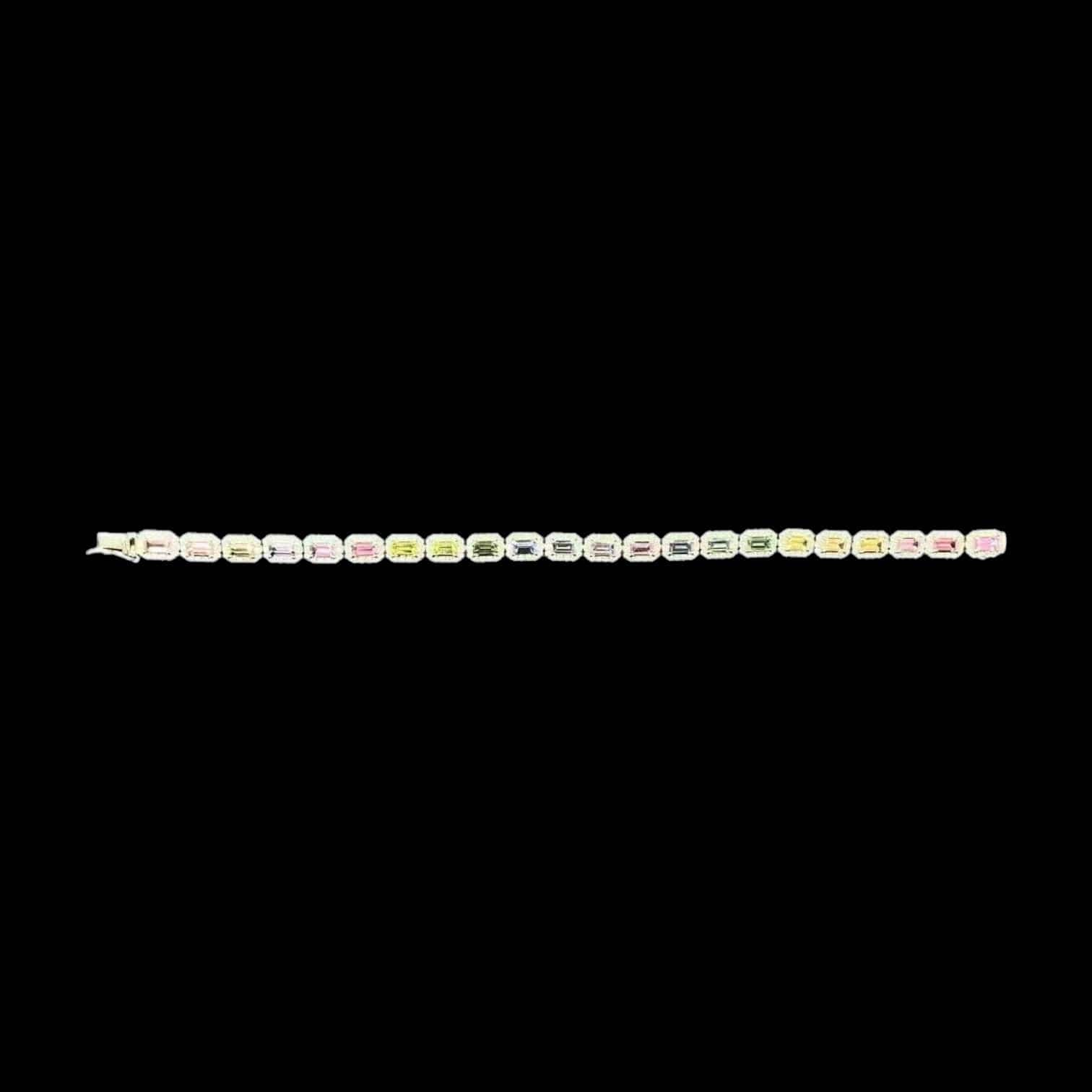 Luxury Promise 6.85ct Multi-coloured Sapphire & 2.05ct Diamond Bracelet set in Platinum