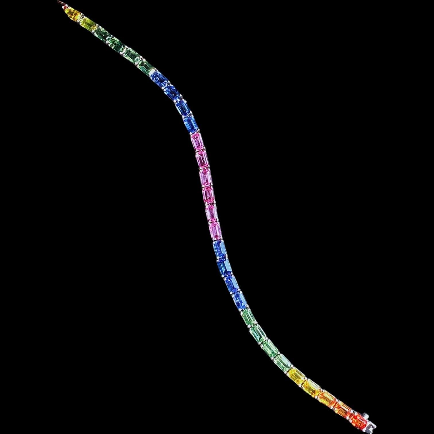 Luxury Promise 9.35ct Multi-Colour Sapphire Emerald Cut Bracelet set in 18K White Gold
