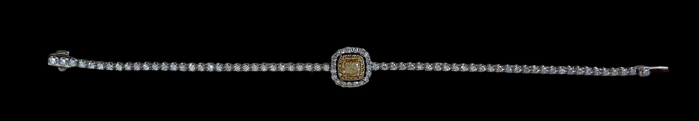 Luxury Promise Centre Yellow & White All Diamond Bracelet set in 18K White Gold