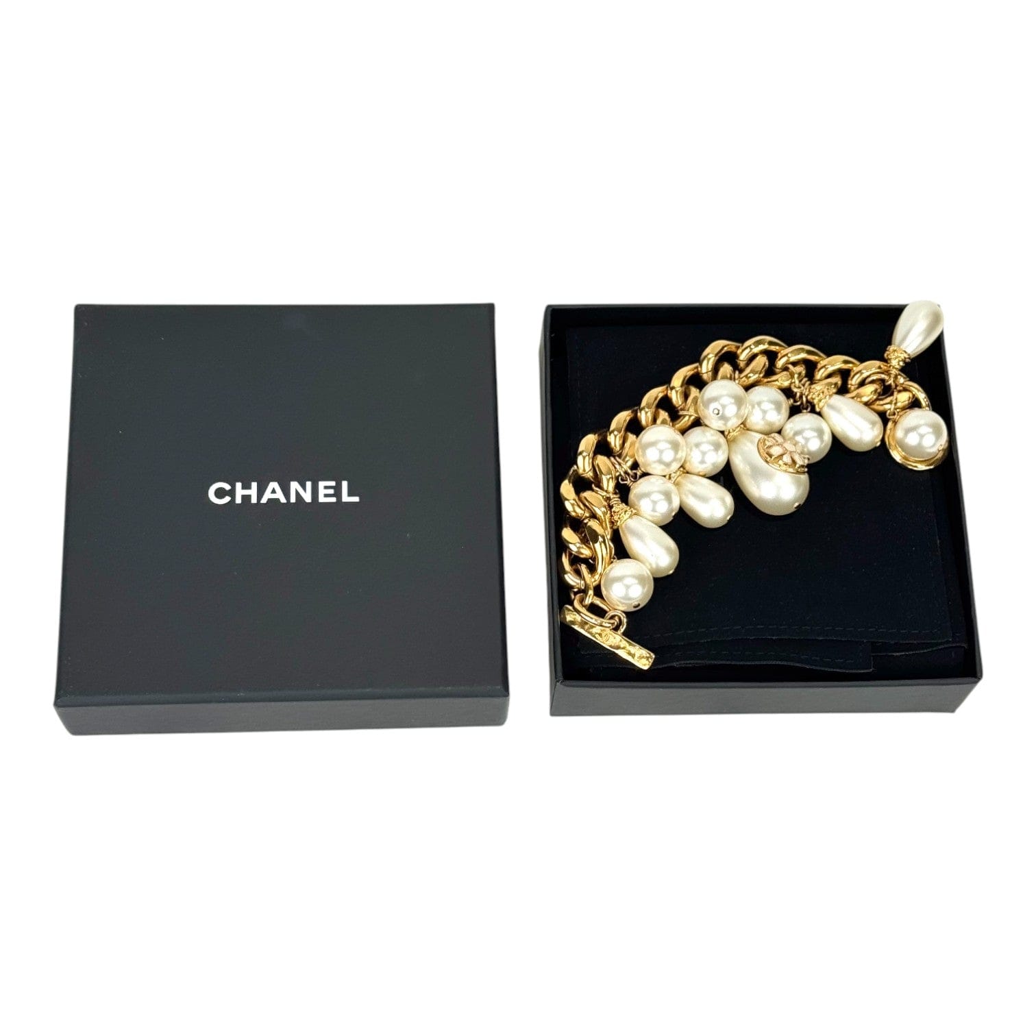 Luxury Promise Chanel 20K Pearl Charm Cuff Gold Bracelet
